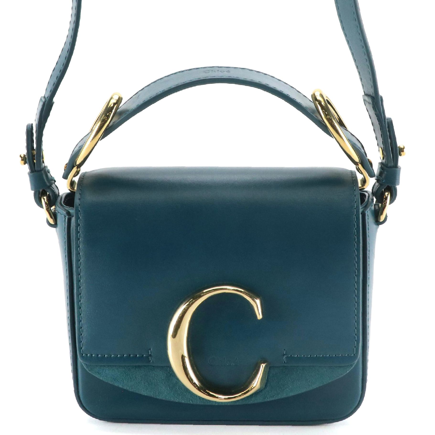 Chloé Mini C Double Carry Bag in Teal Blue Calfskin Leather