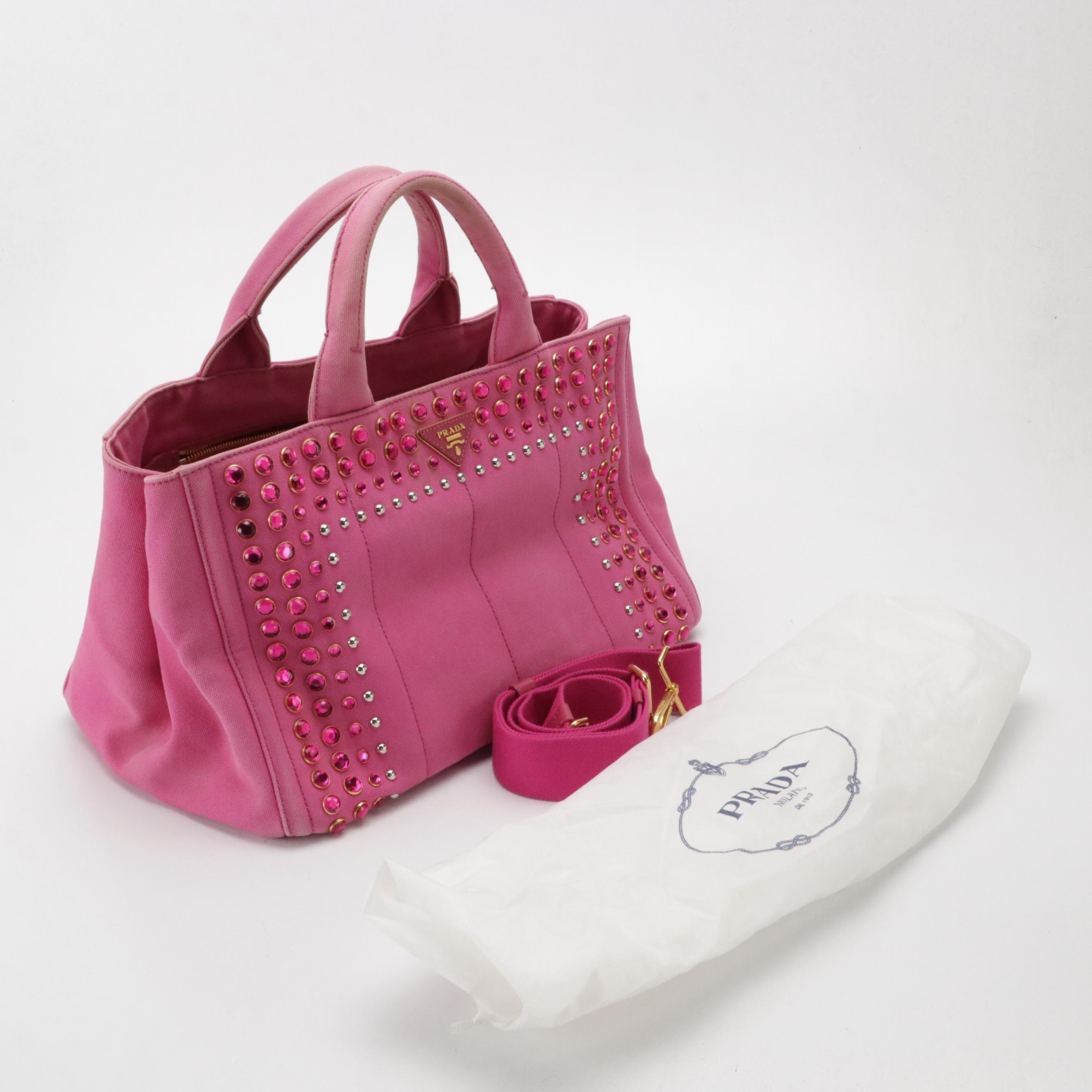 Prada Canapa Bijoux Two-Way Tote in Pink Canvas