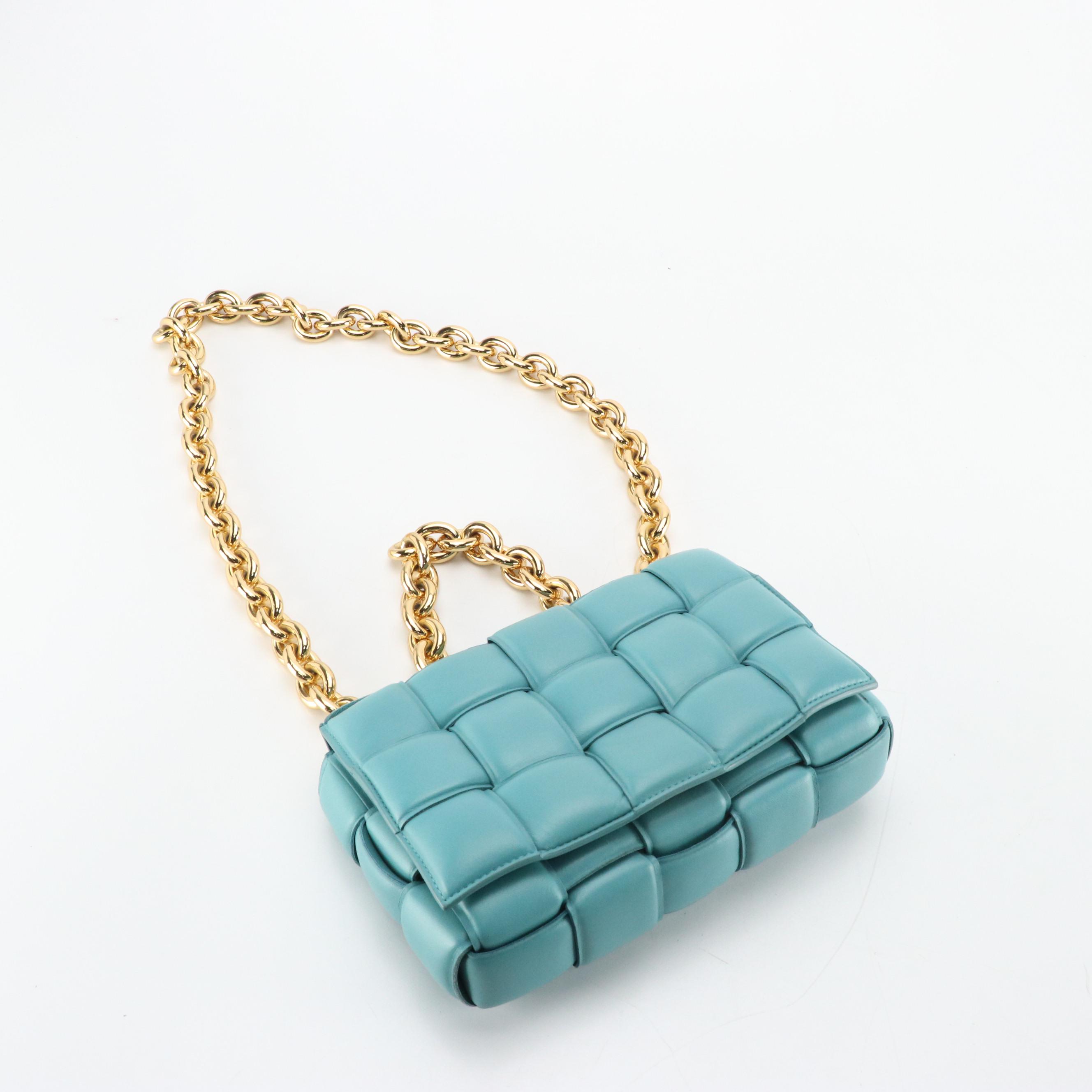 Bottega Veneta Cassette Chain Bag in Teal Padded Maxi Intrecciato Nappa Leather