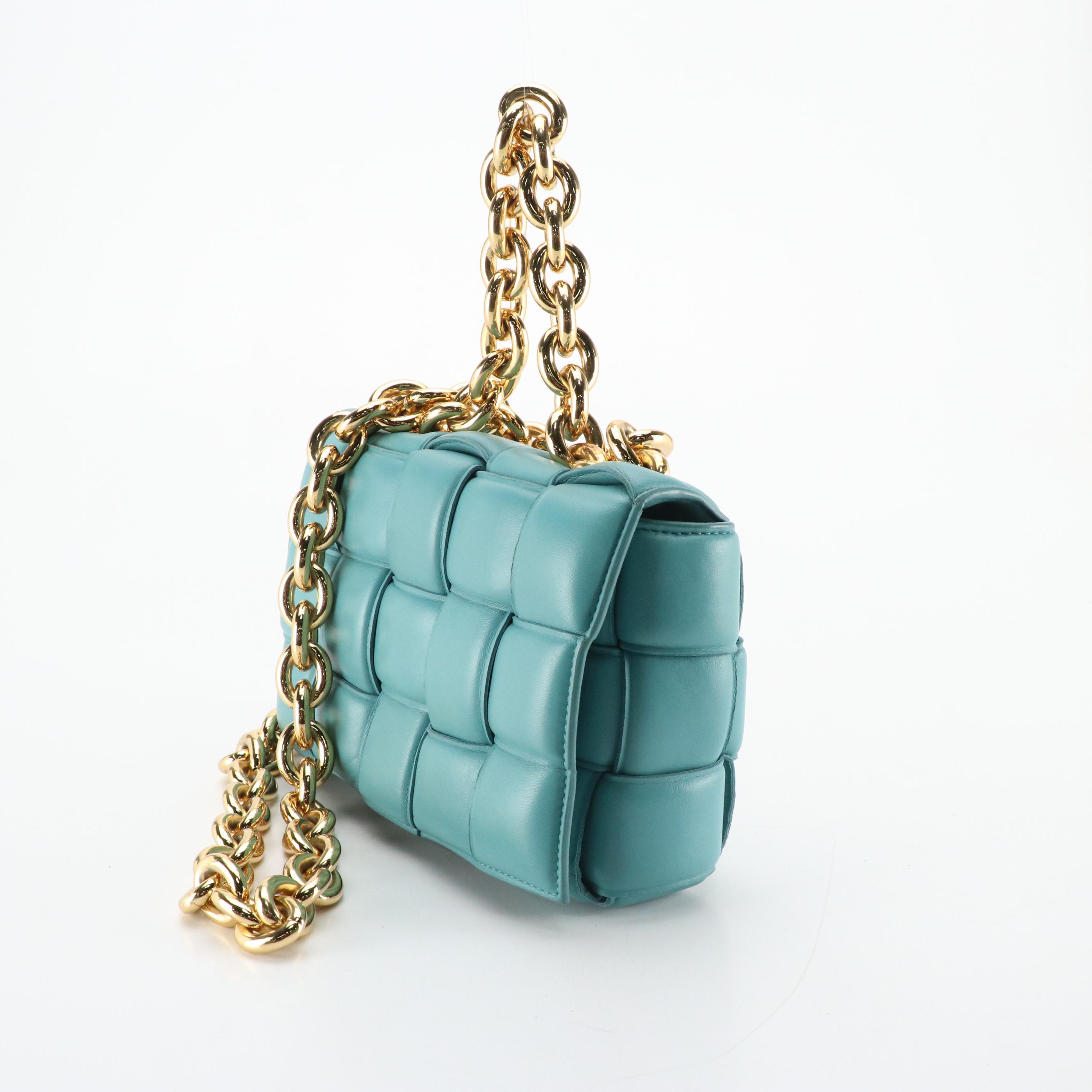 Bottega Veneta Cassette Chain Bag in Teal Padded Maxi Intrecciato Nappa Leather
