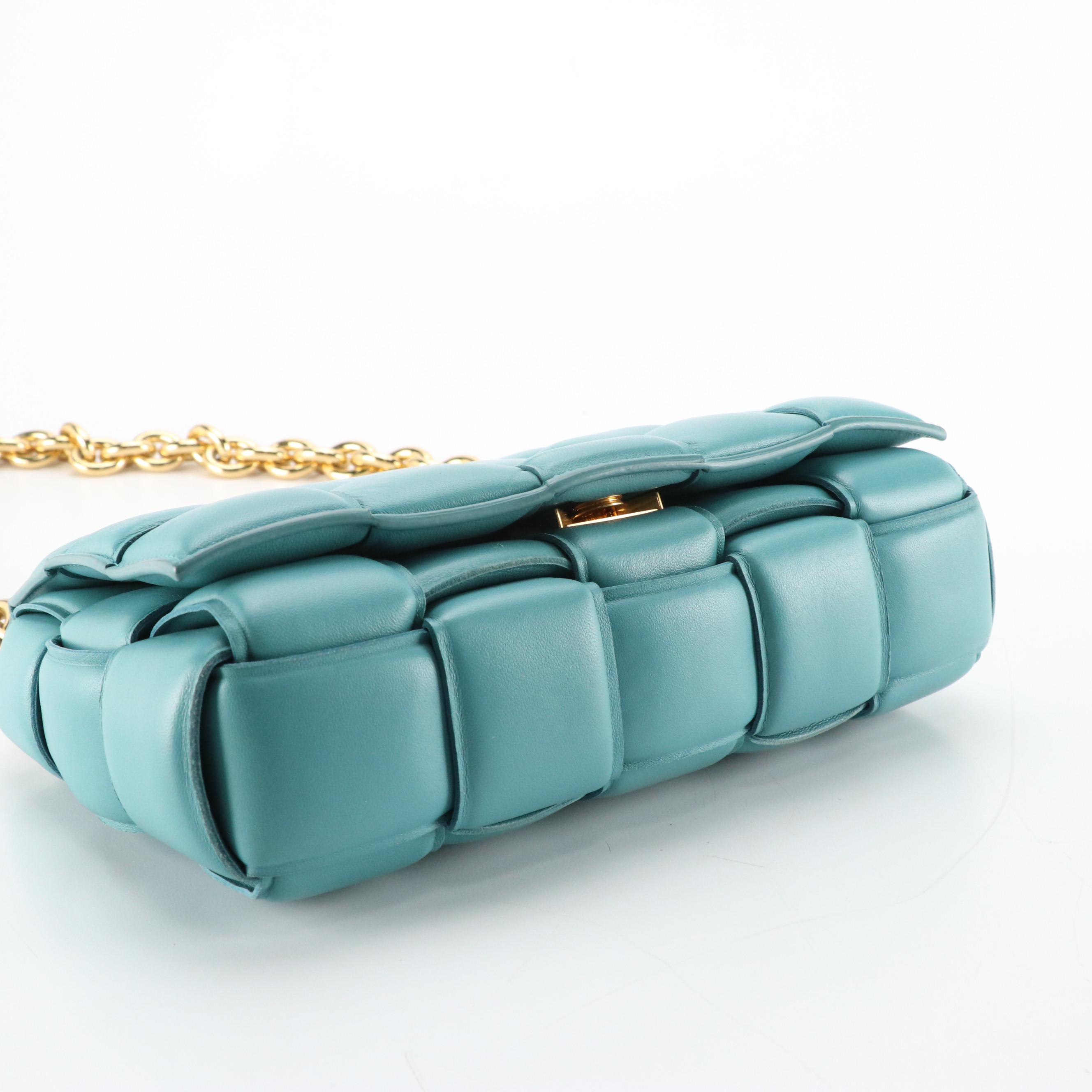 Bottega Veneta Cassette Chain Bag in Teal Padded Maxi Intrecciato Nappa Leather