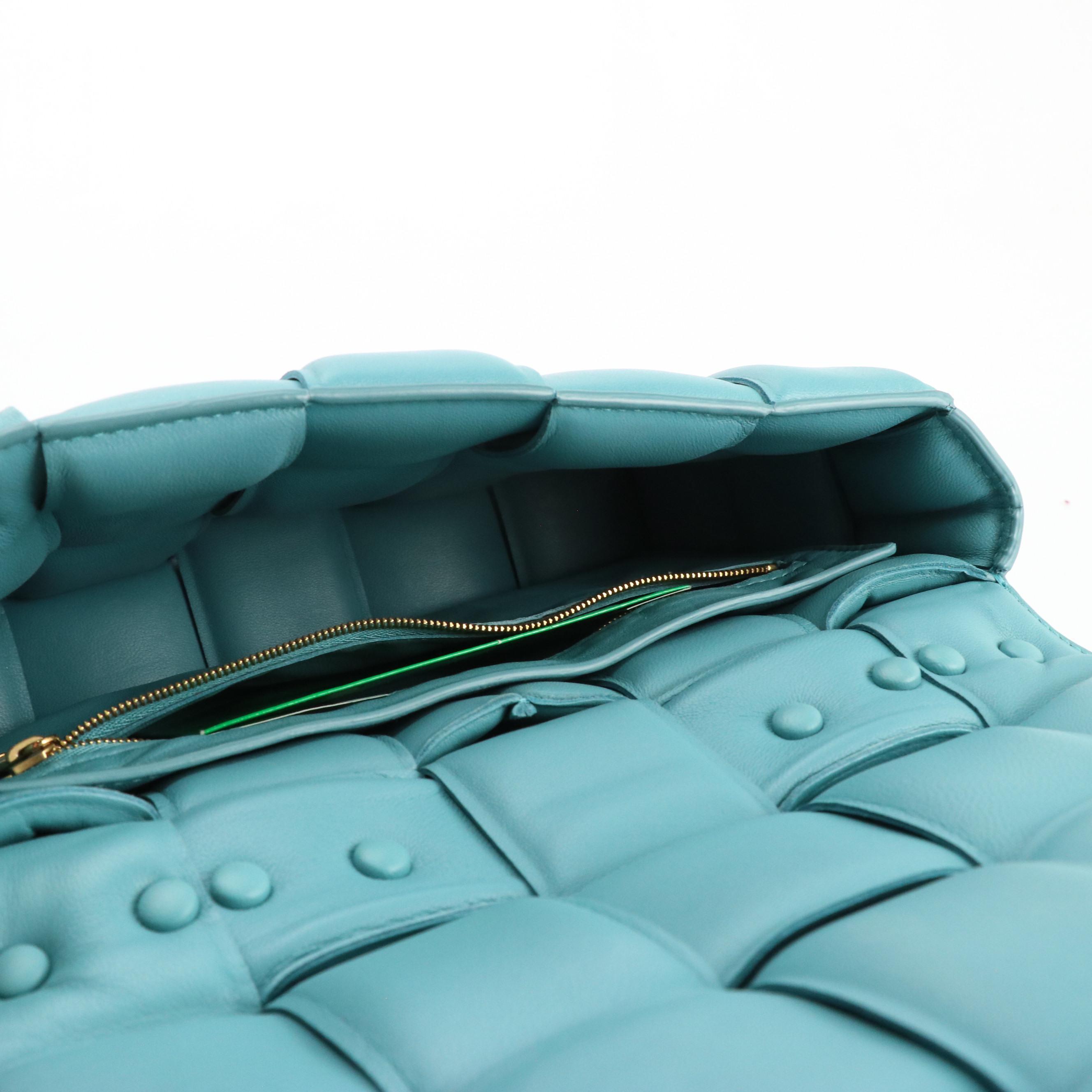 Bottega Veneta Cassette Chain Bag in Teal Padded Maxi Intrecciato Nappa Leather