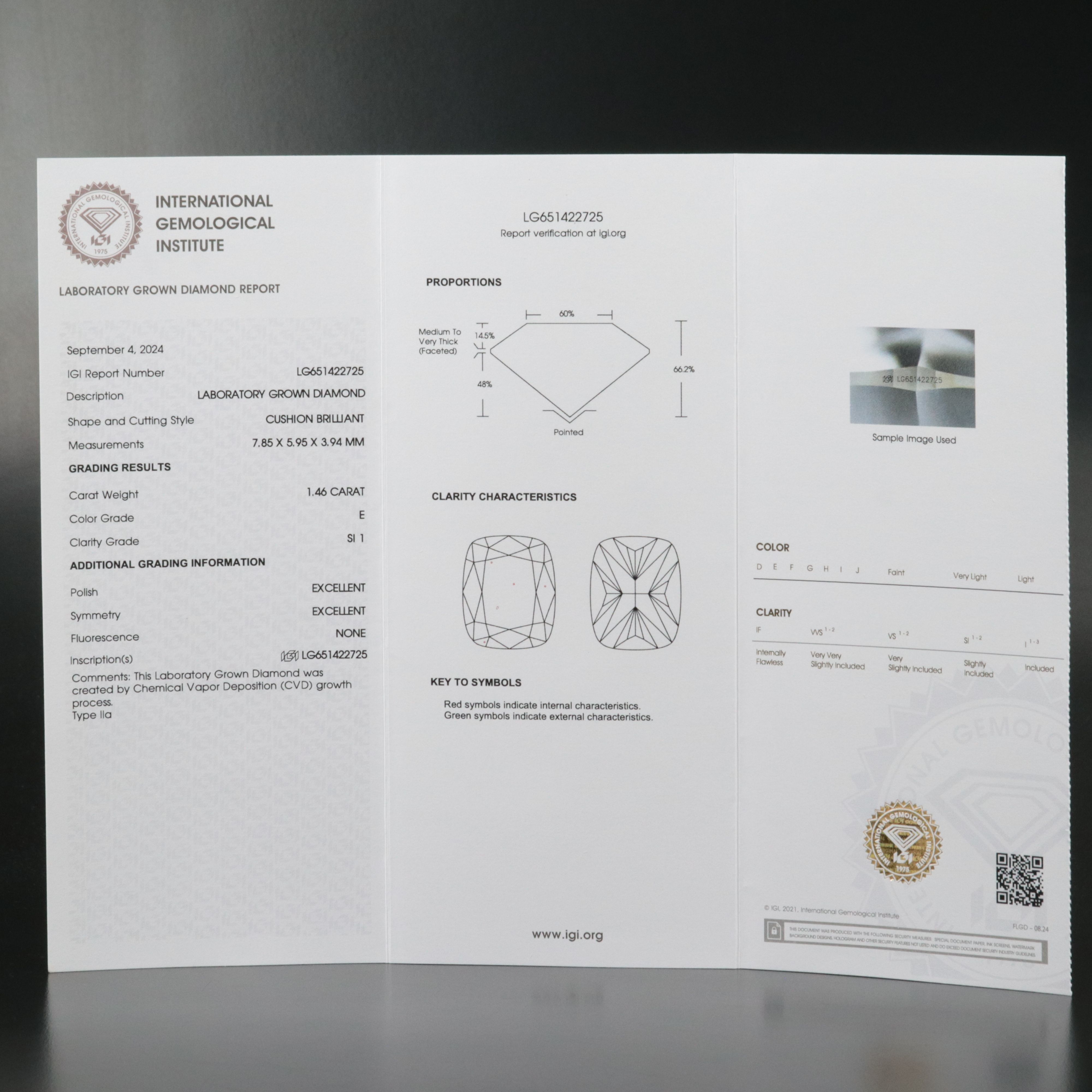 Loose 1.46 CT Lab Grown Diamond with IGI Report