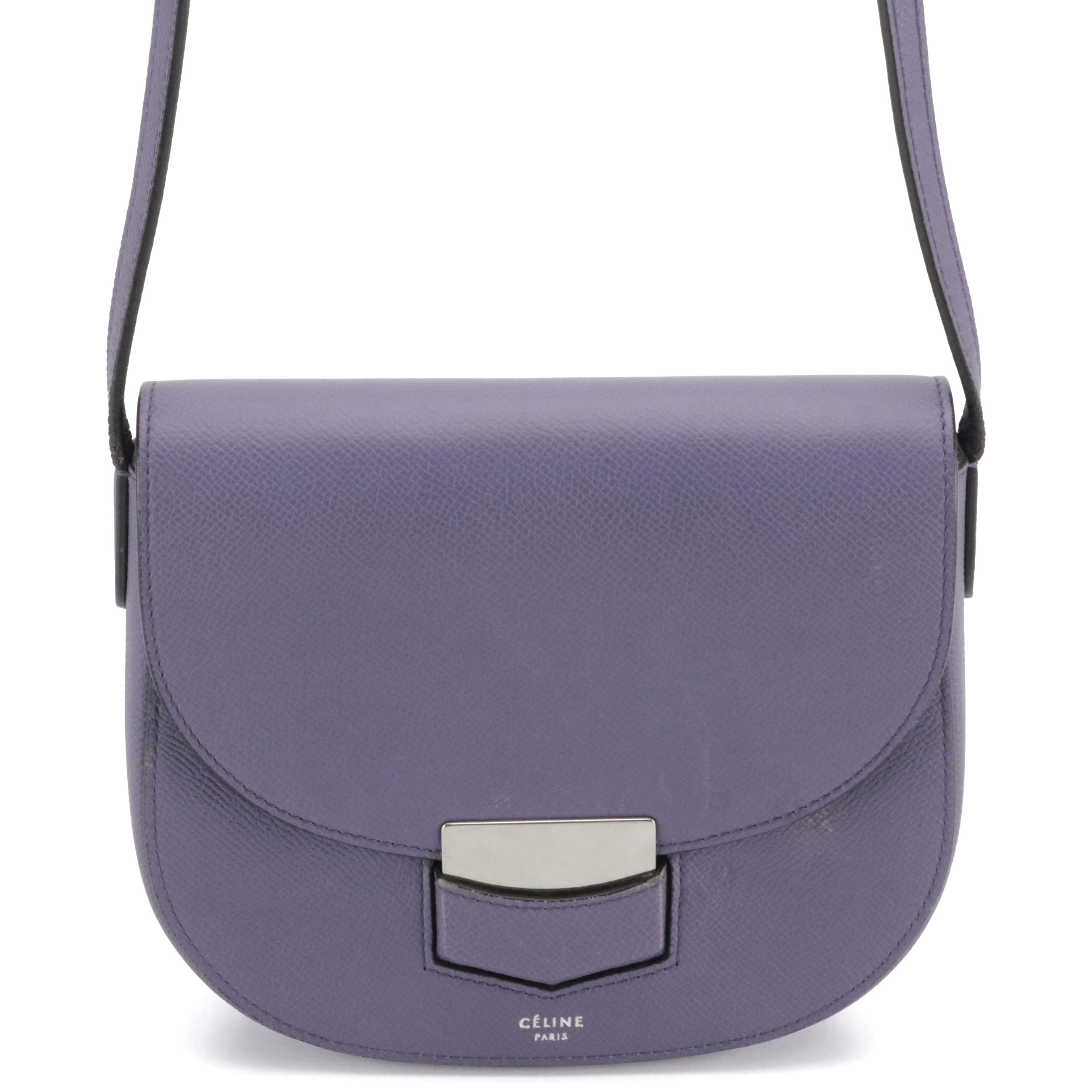 Celine Trotteur Small Bag in Purple Grained Leather