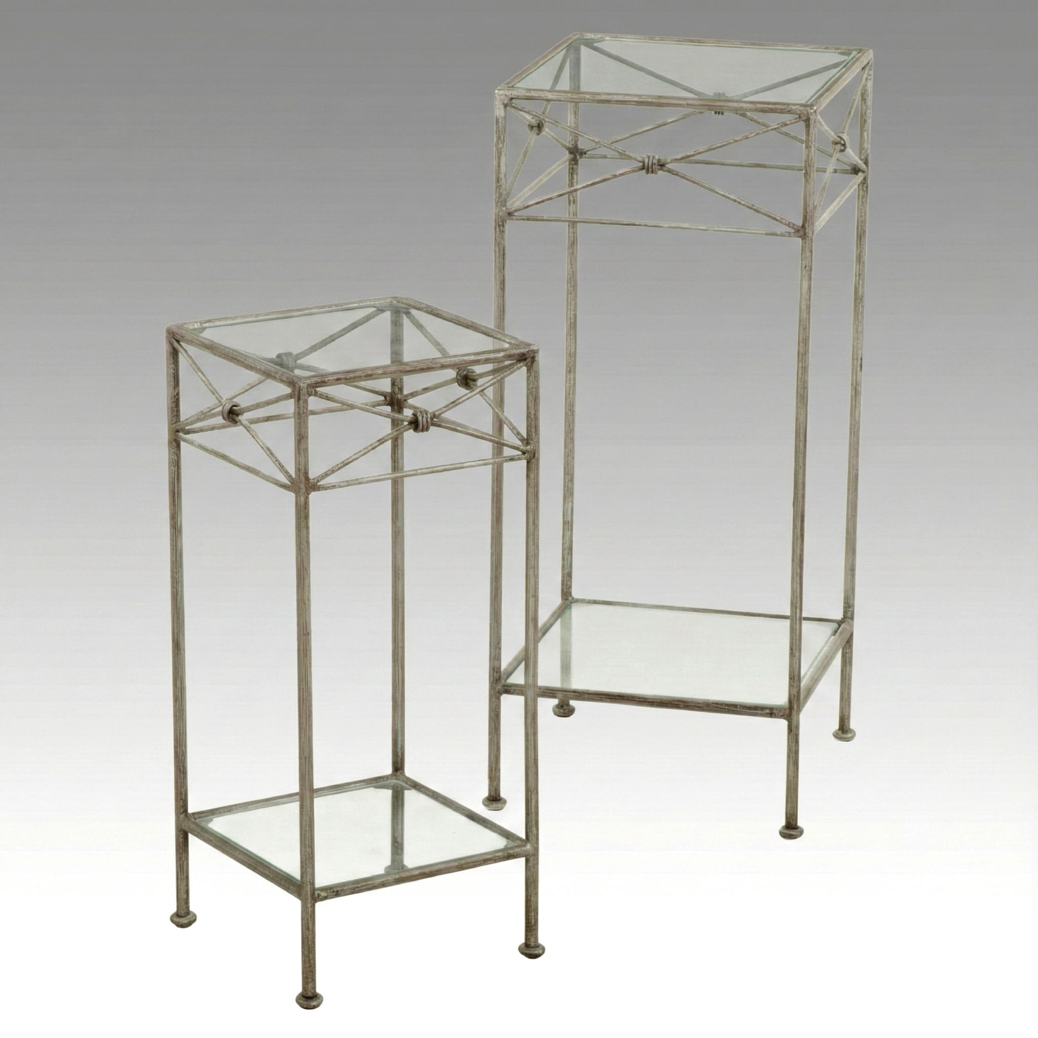 Two Wrought Iron Glass-Top Plant Stands