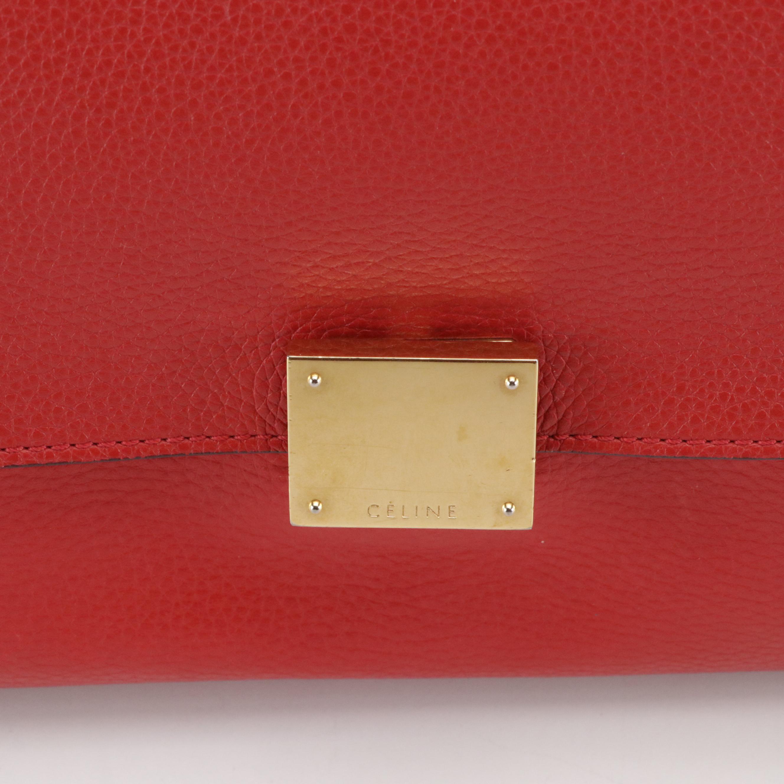 Céline Medium Trapeze Two-Way Bag in Red Calfskin Leather and Suede