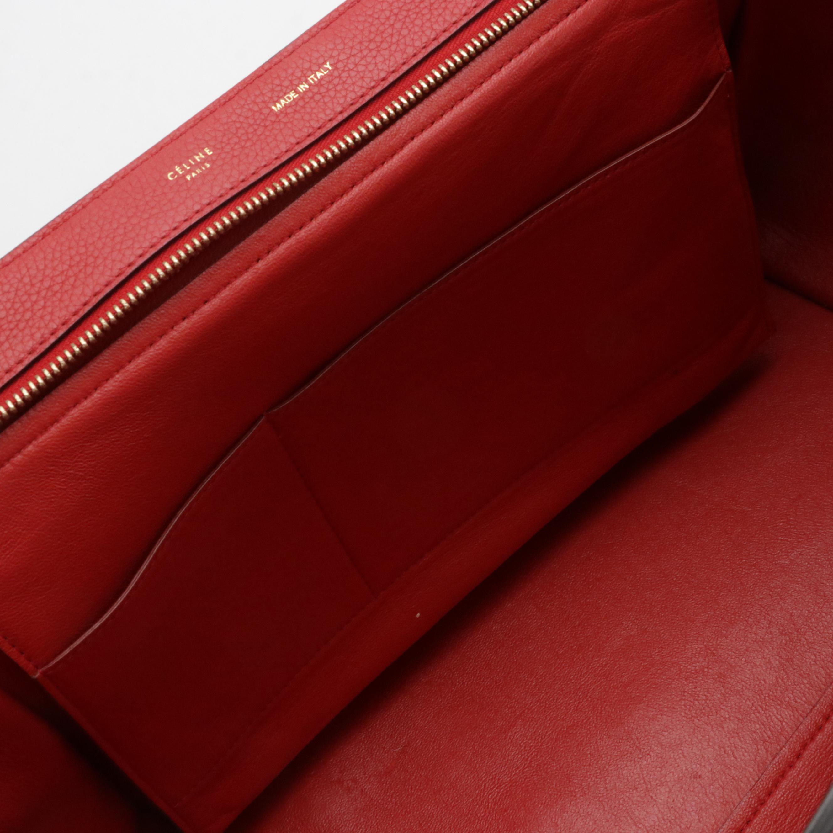 Céline Medium Trapeze Two-Way Bag in Red Calfskin Leather and Suede