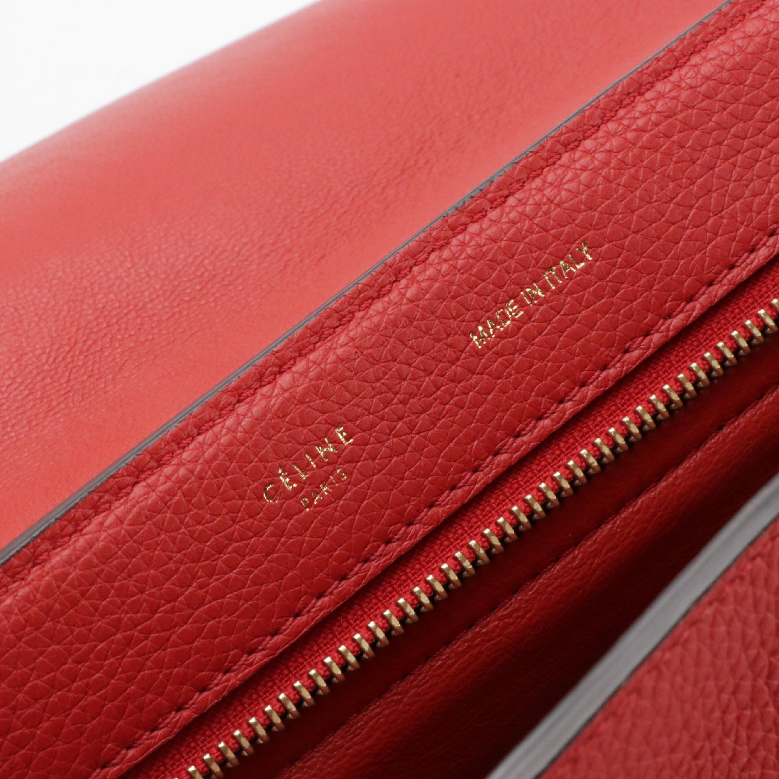 Céline Medium Trapeze Two-Way Bag in Red Calfskin Leather and Suede