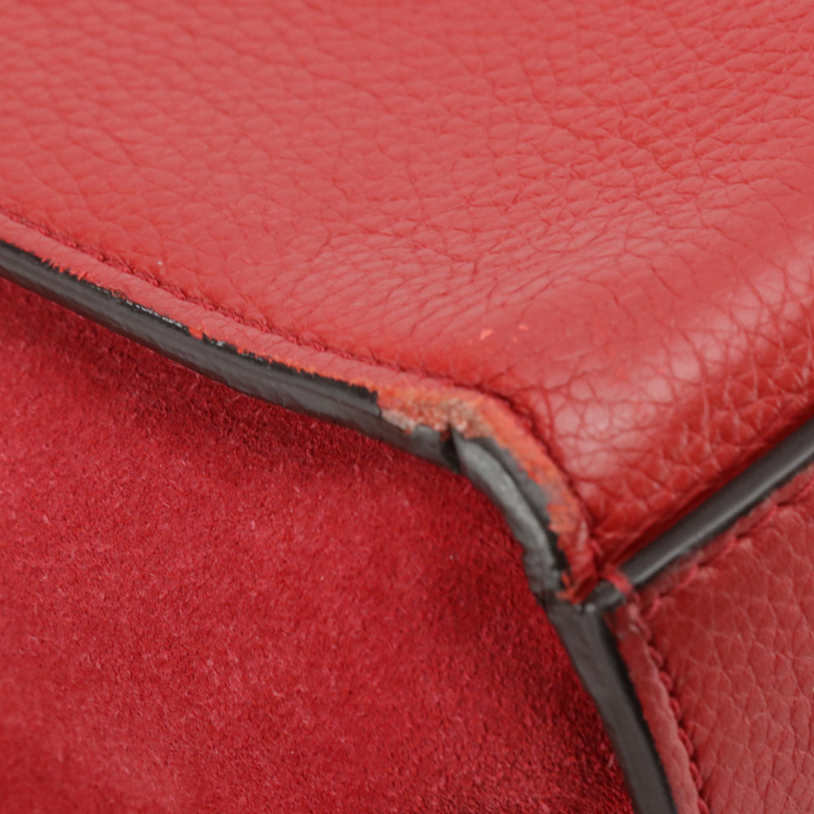 Céline Medium Trapeze Two-Way Bag in Red Calfskin Leather and Suede