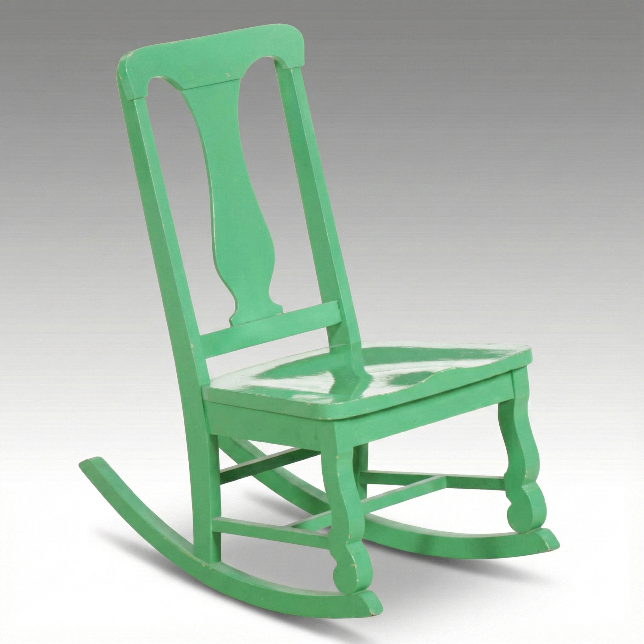 Green Painted Wood Slat-Back Rocking Chair