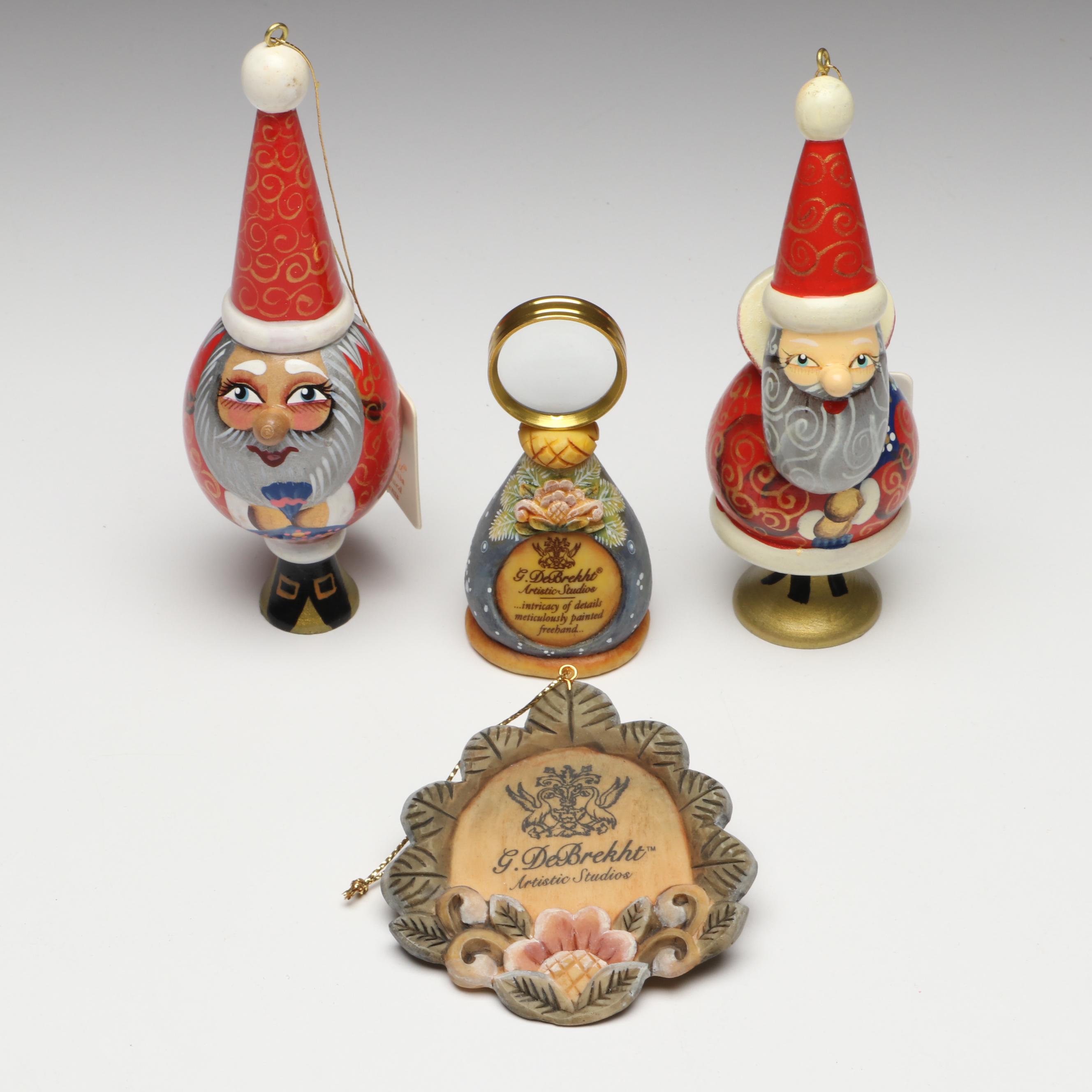 G. DeBrekht Hand-Painted Wooden Santa Ornaments and More