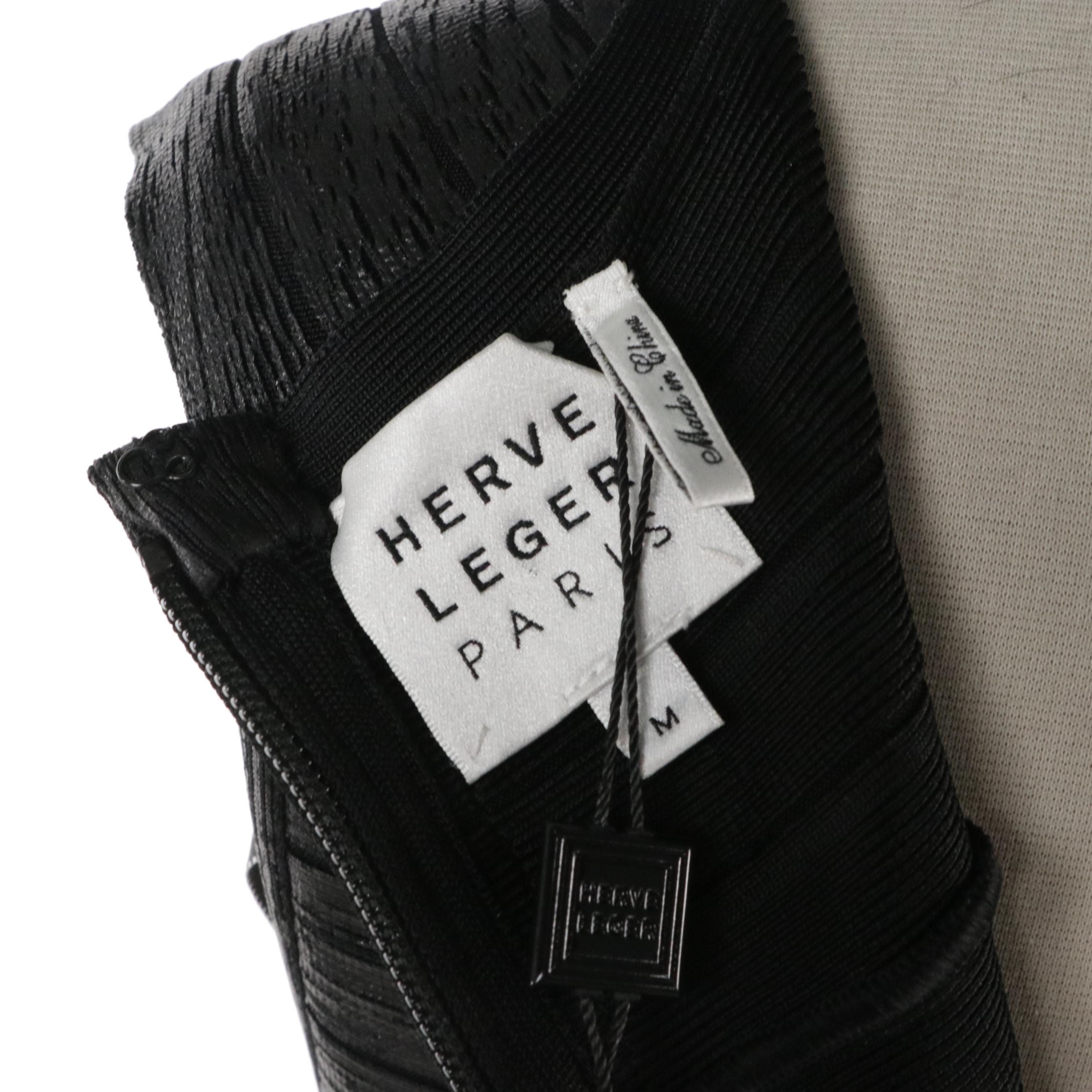 Herve Leger Paris Black Foil Fringed Bandage Dress, With Tags