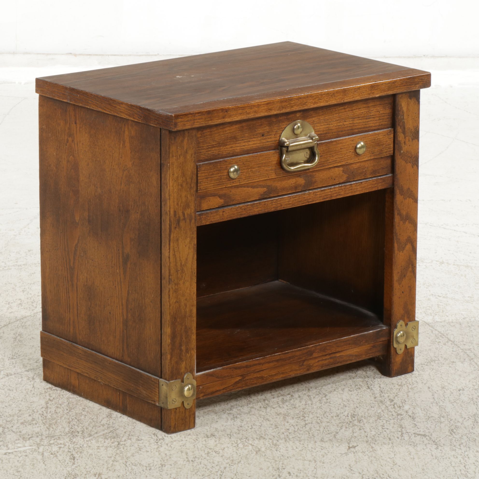 Oak and Laminate Nightstand with Heavy Brass Hardware, Late 20th Century