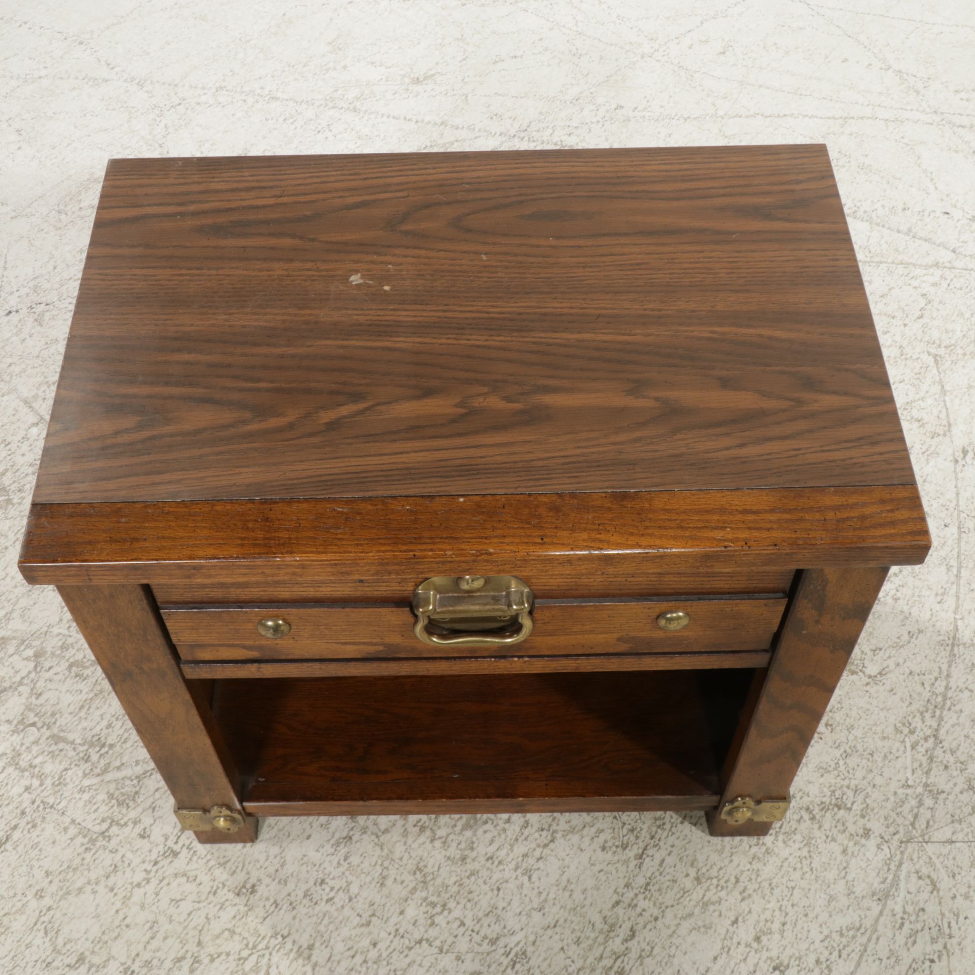 Oak and Laminate Nightstand with Heavy Brass Hardware, Late 20th Century