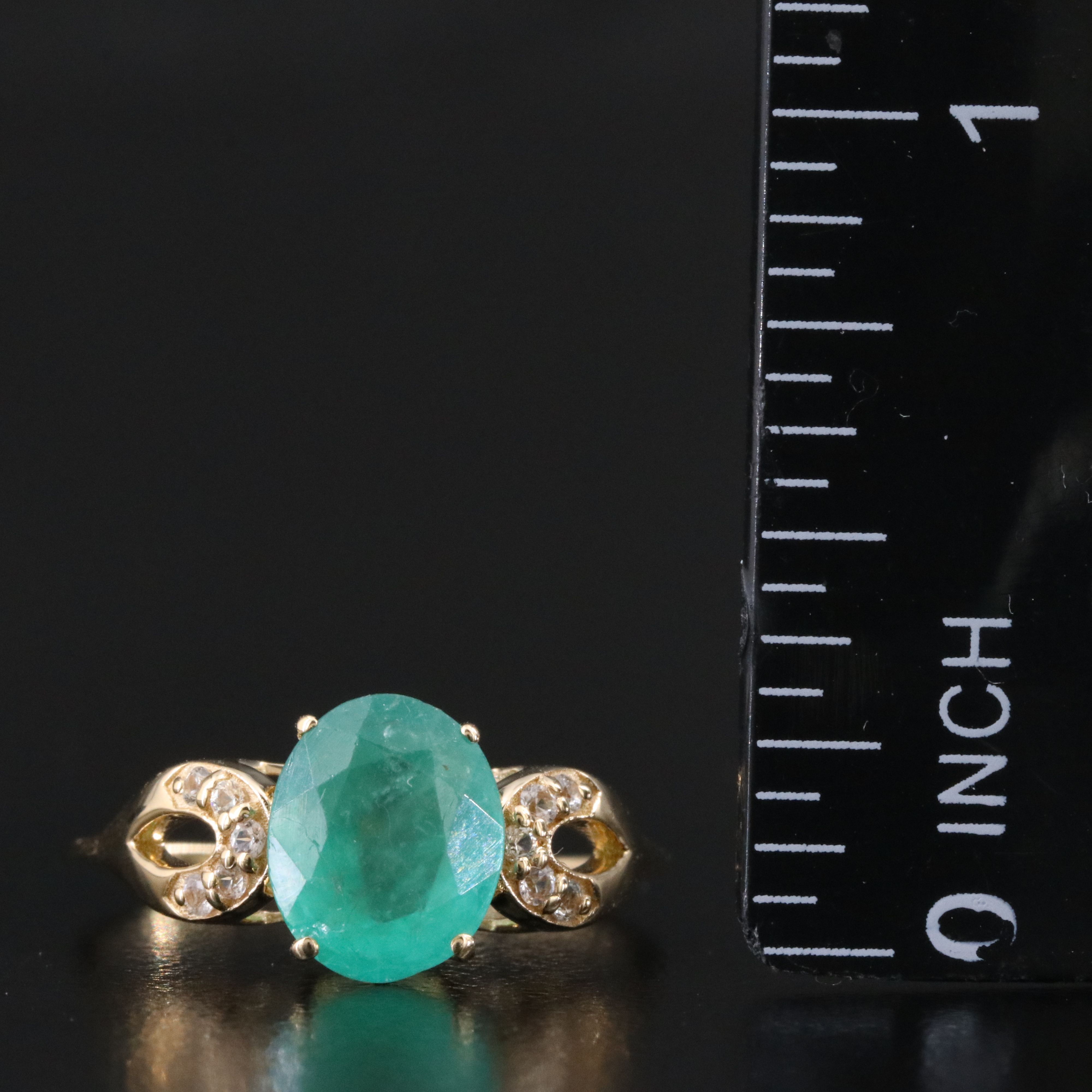 14K 1.90 CT Emerald and White Sapphire Ring