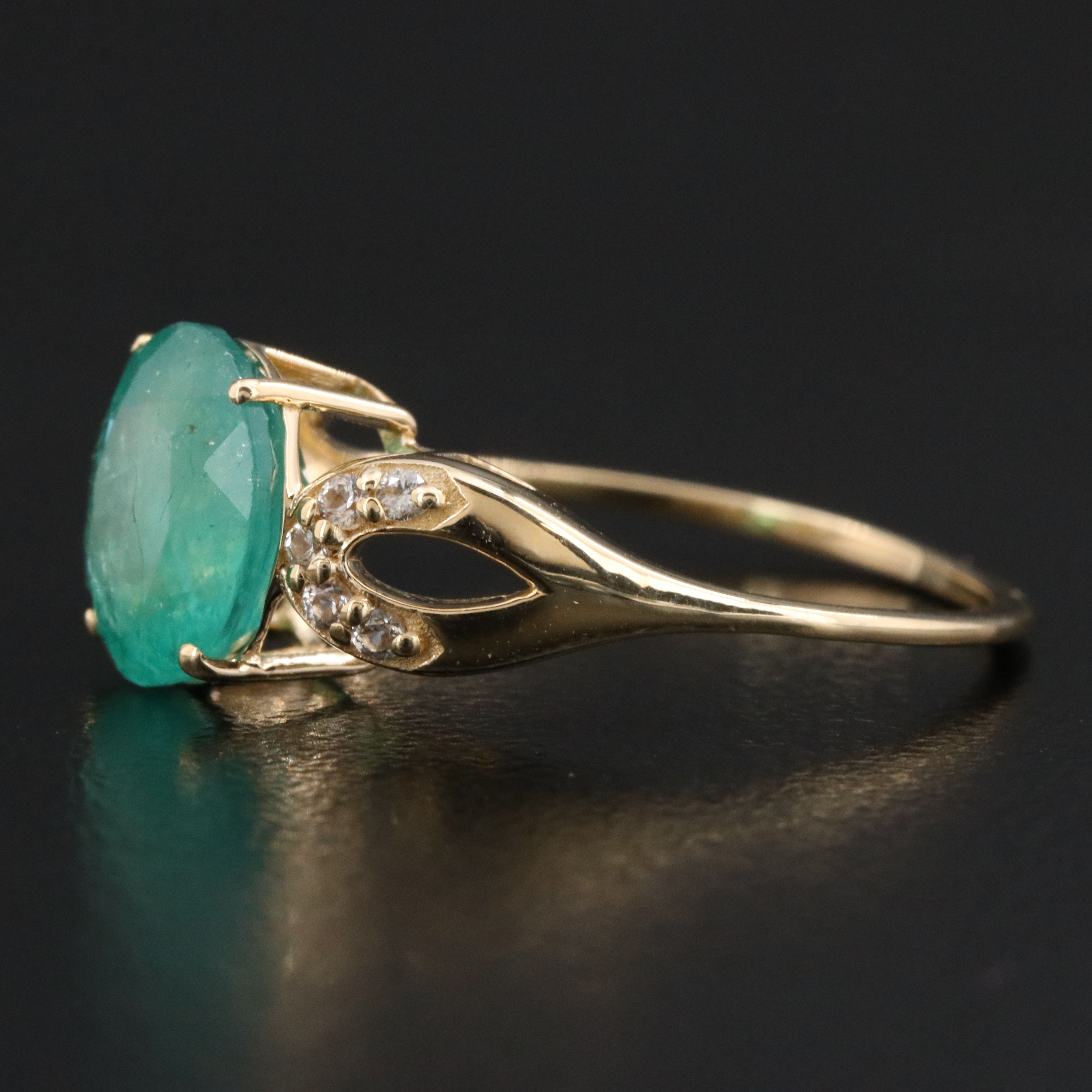 14K 1.90 CT Emerald and White Sapphire Ring