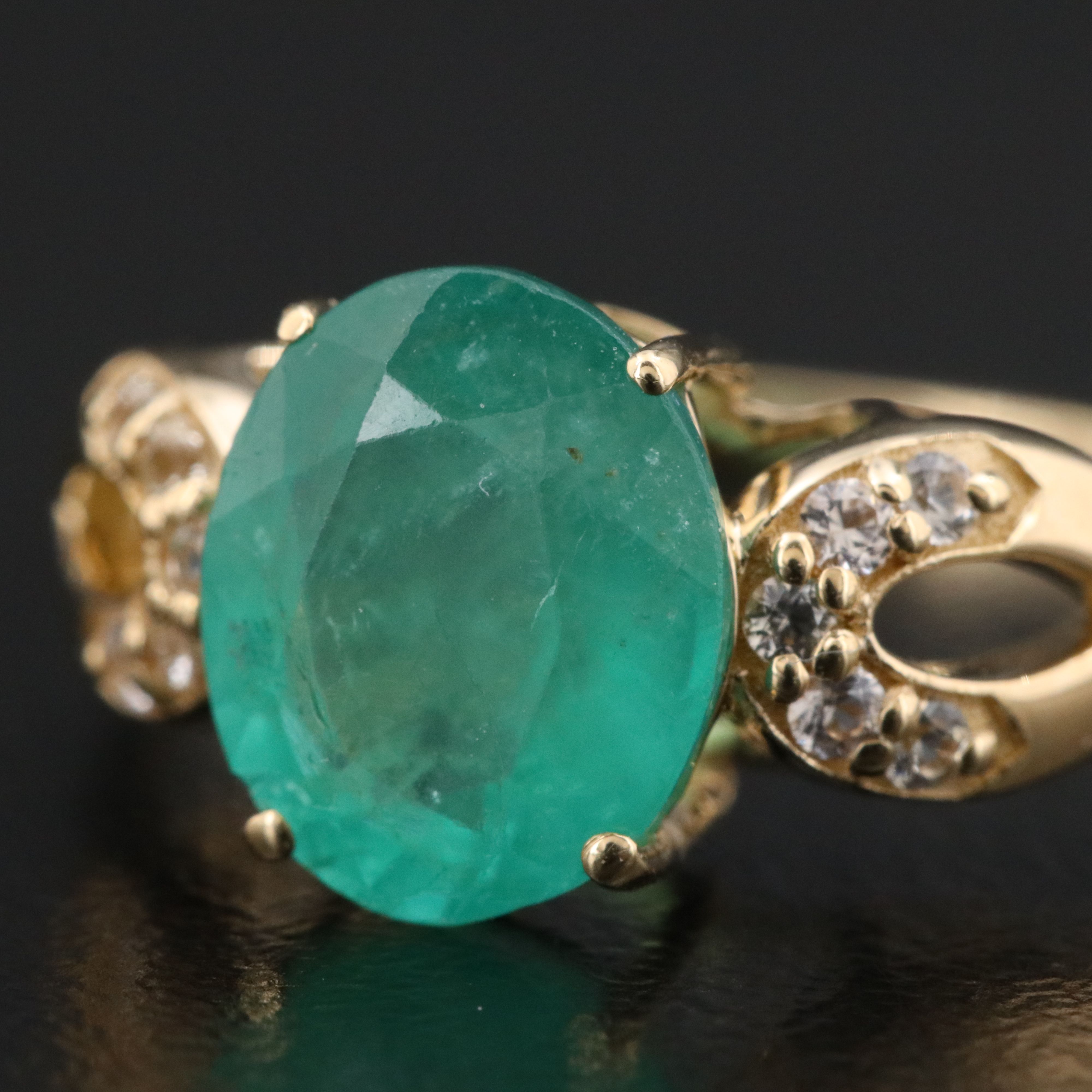 14K 1.90 CT Emerald and White Sapphire Ring