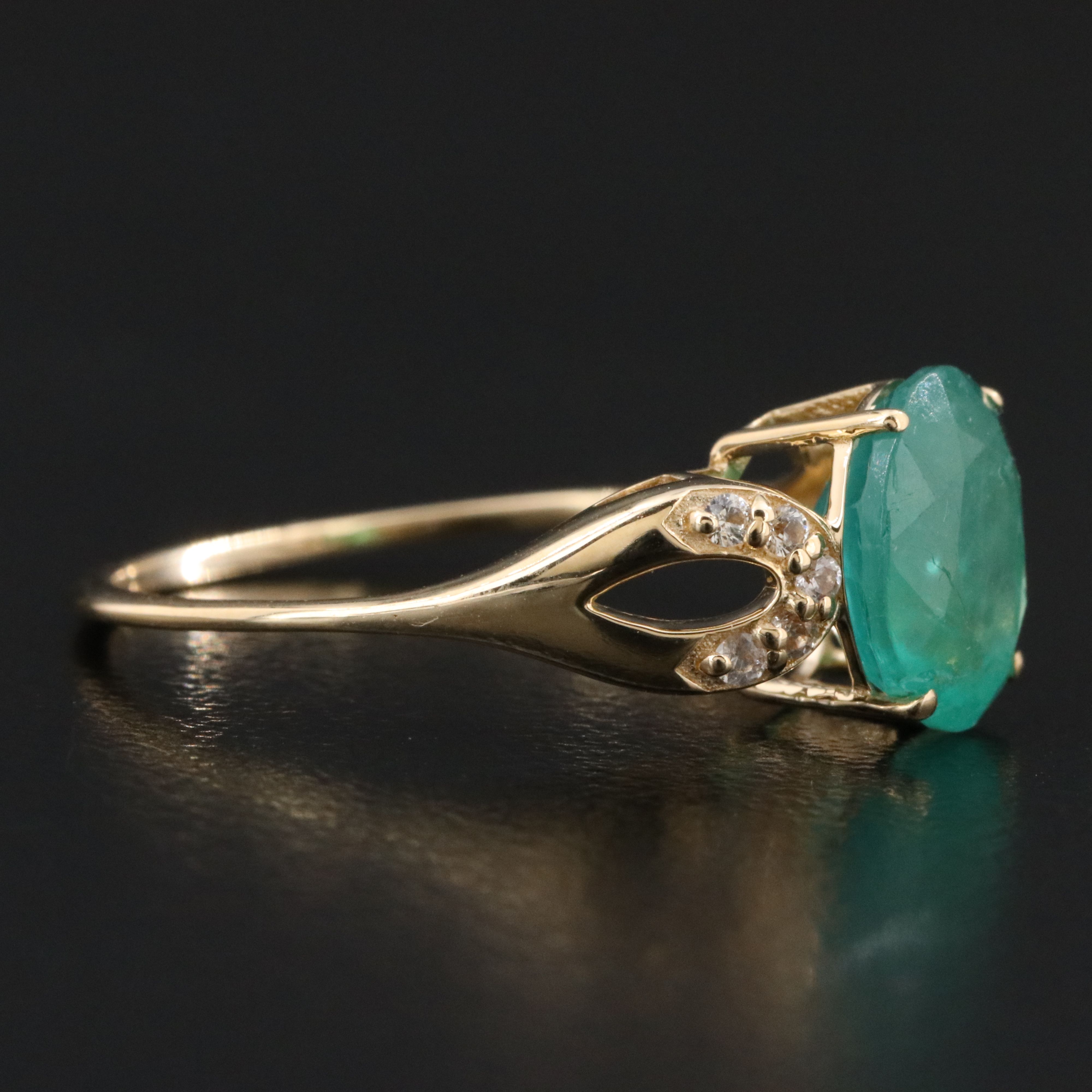 14K 1.90 CT Emerald and White Sapphire Ring