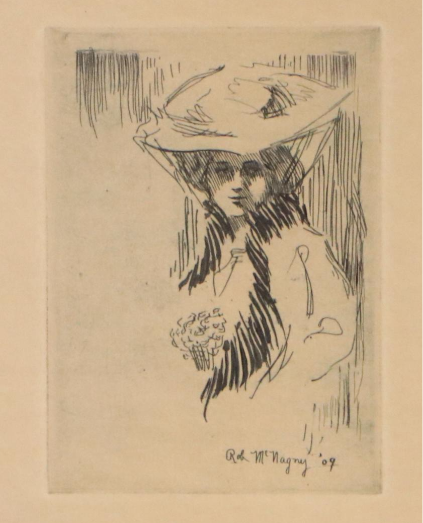 Rob McNagny Portrait Etchings of Woman in Hat, 1909