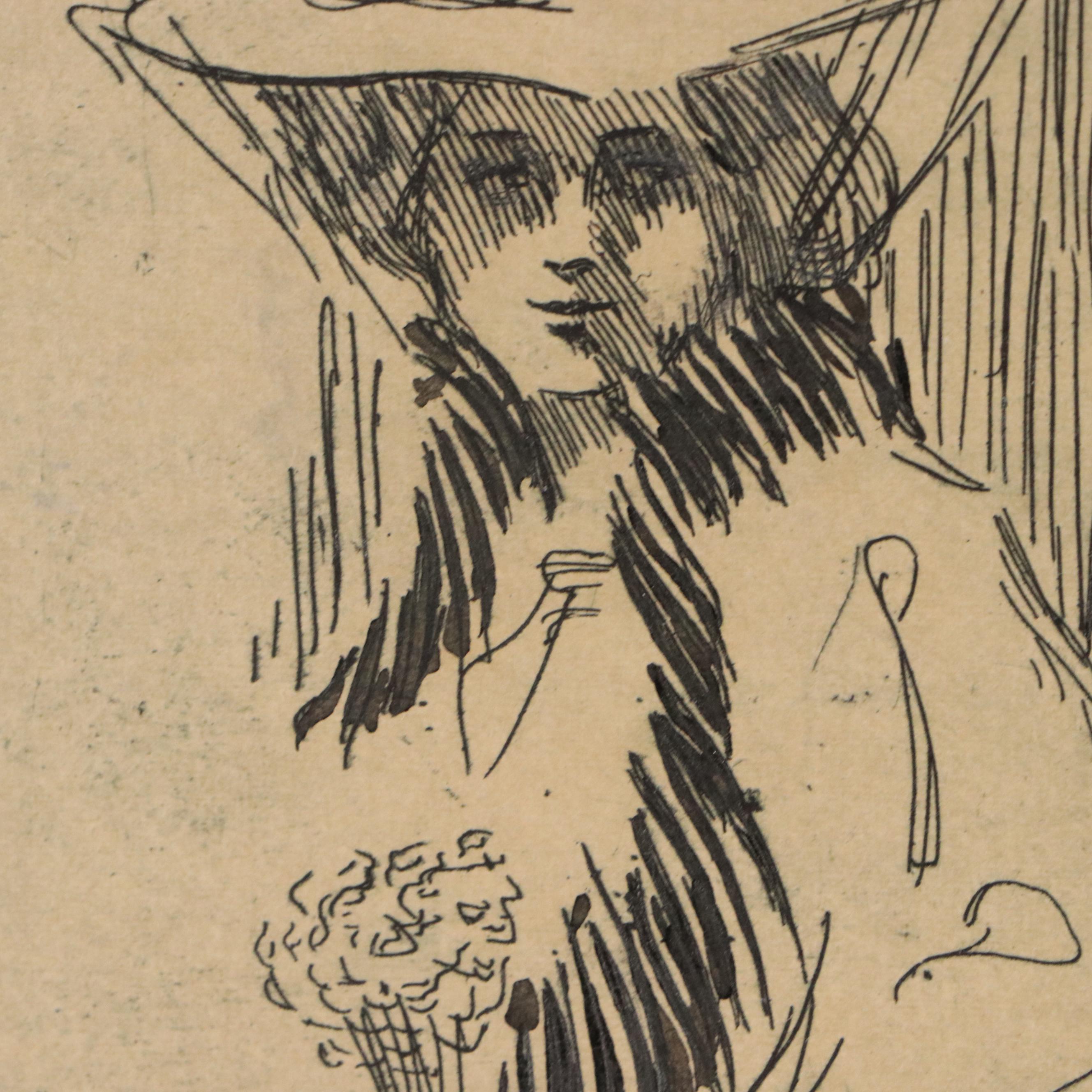 Rob McNagny Portrait Etchings of Woman in Hat, 1909
