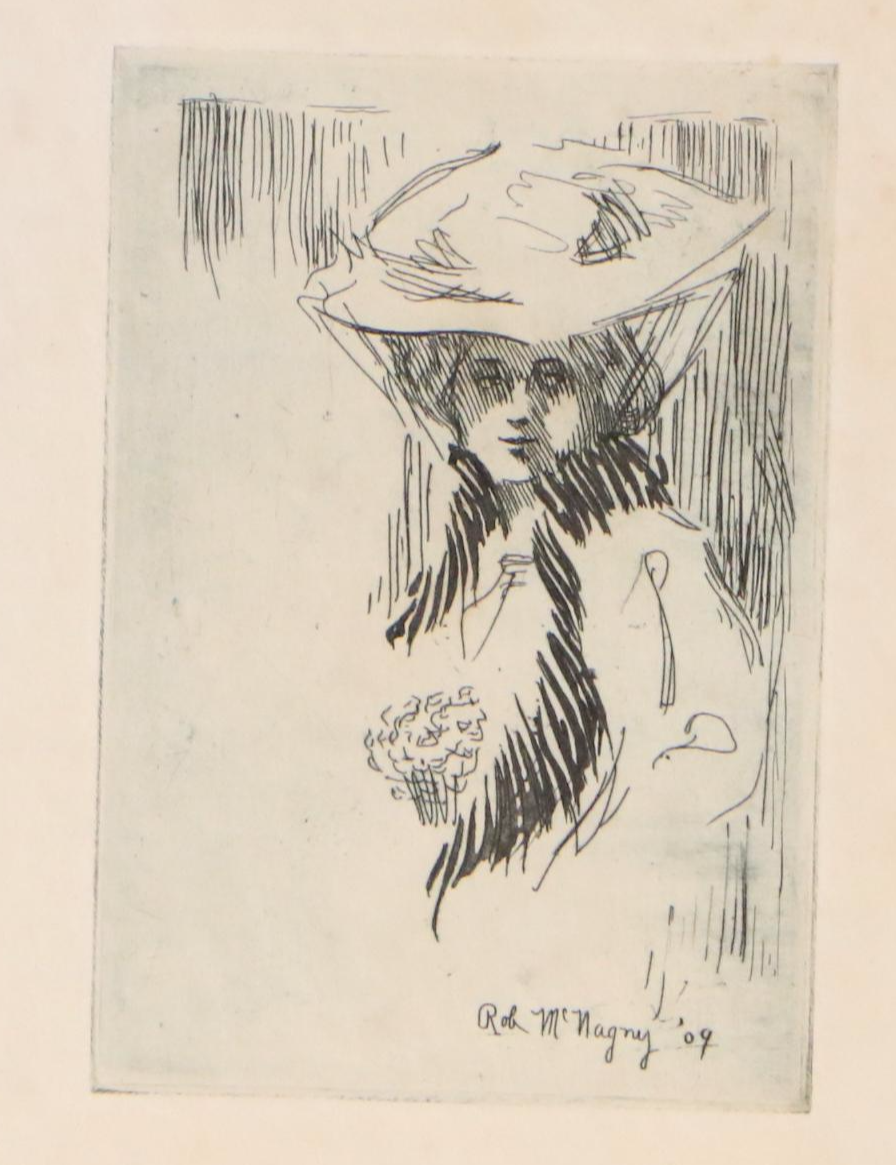 Rob McNagny Portrait Etchings of Woman in Hat, 1909