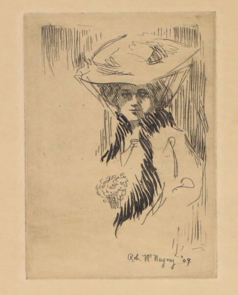 Rob McNagny Portrait Etchings of Woman in Hat, 1909
