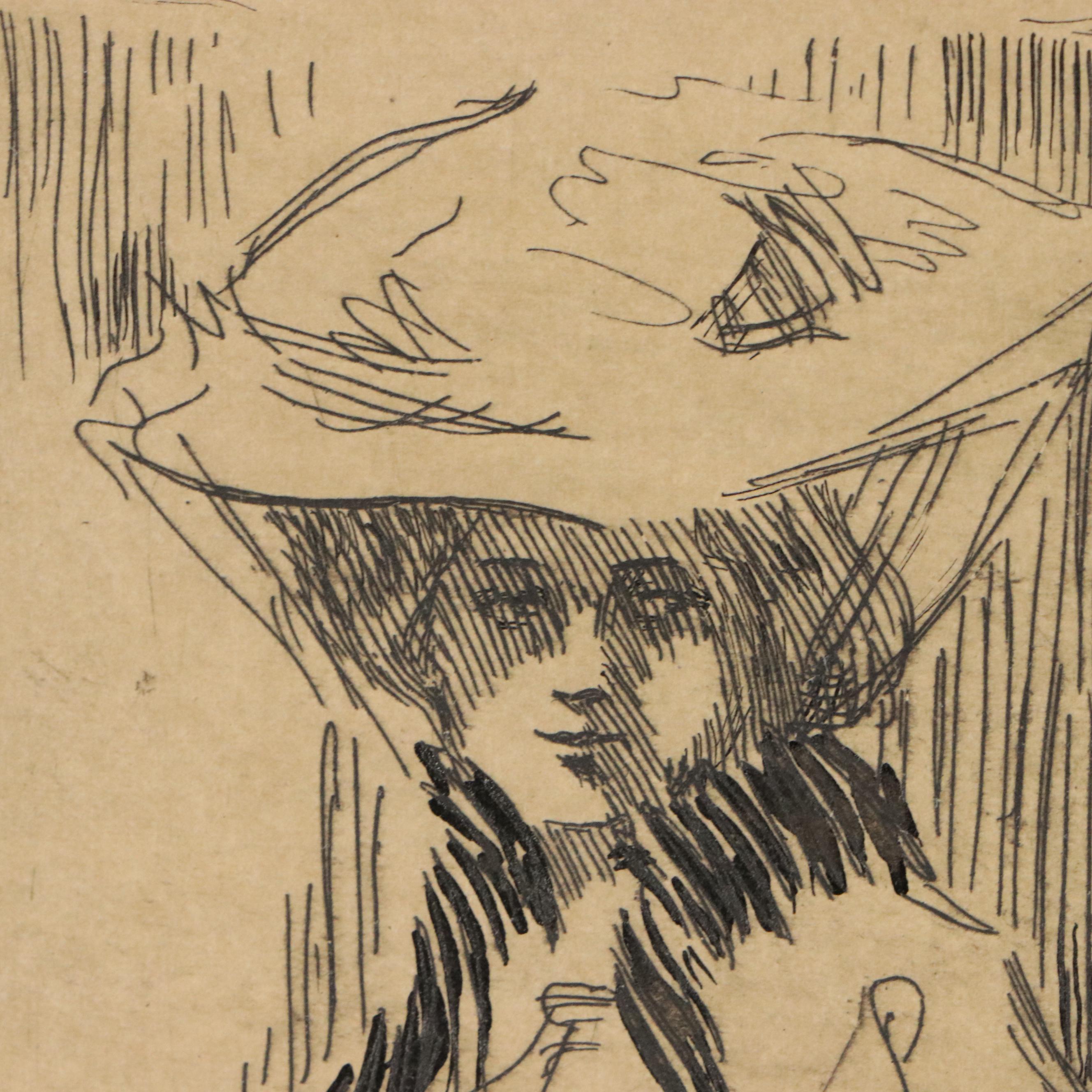 Rob McNagny Portrait Etchings of Woman in Hat, 1909