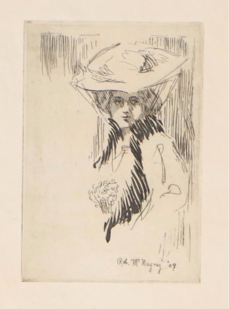 Rob McNagny Portrait Etchings of Woman in Hat, 1909