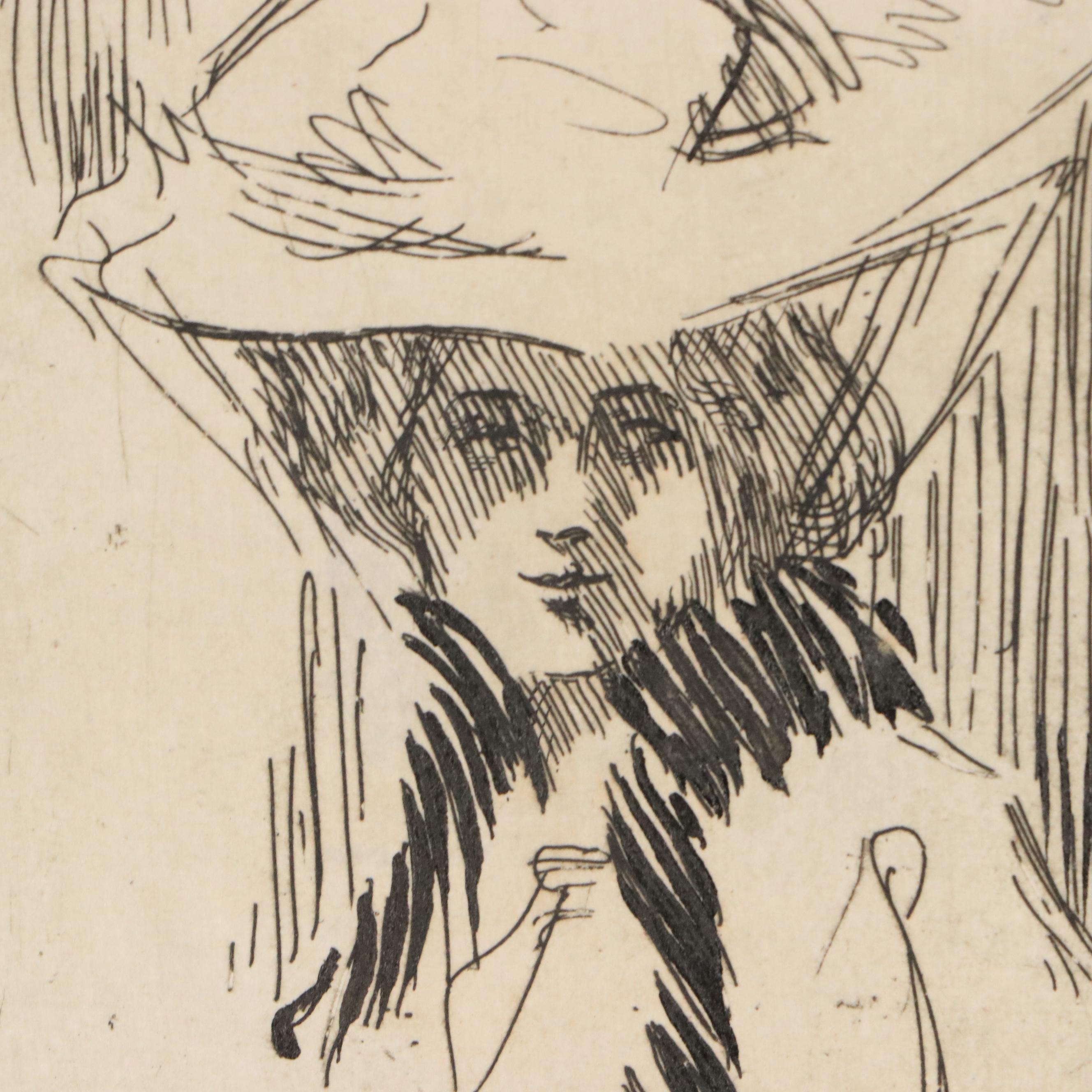Rob McNagny Portrait Etchings of Woman in Hat, 1909