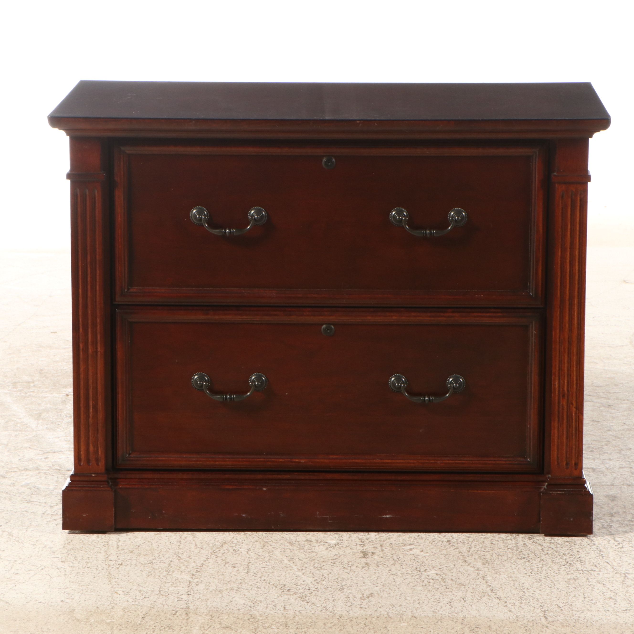 Neoclassical Walnut Finish Wooden Filing Cabinet