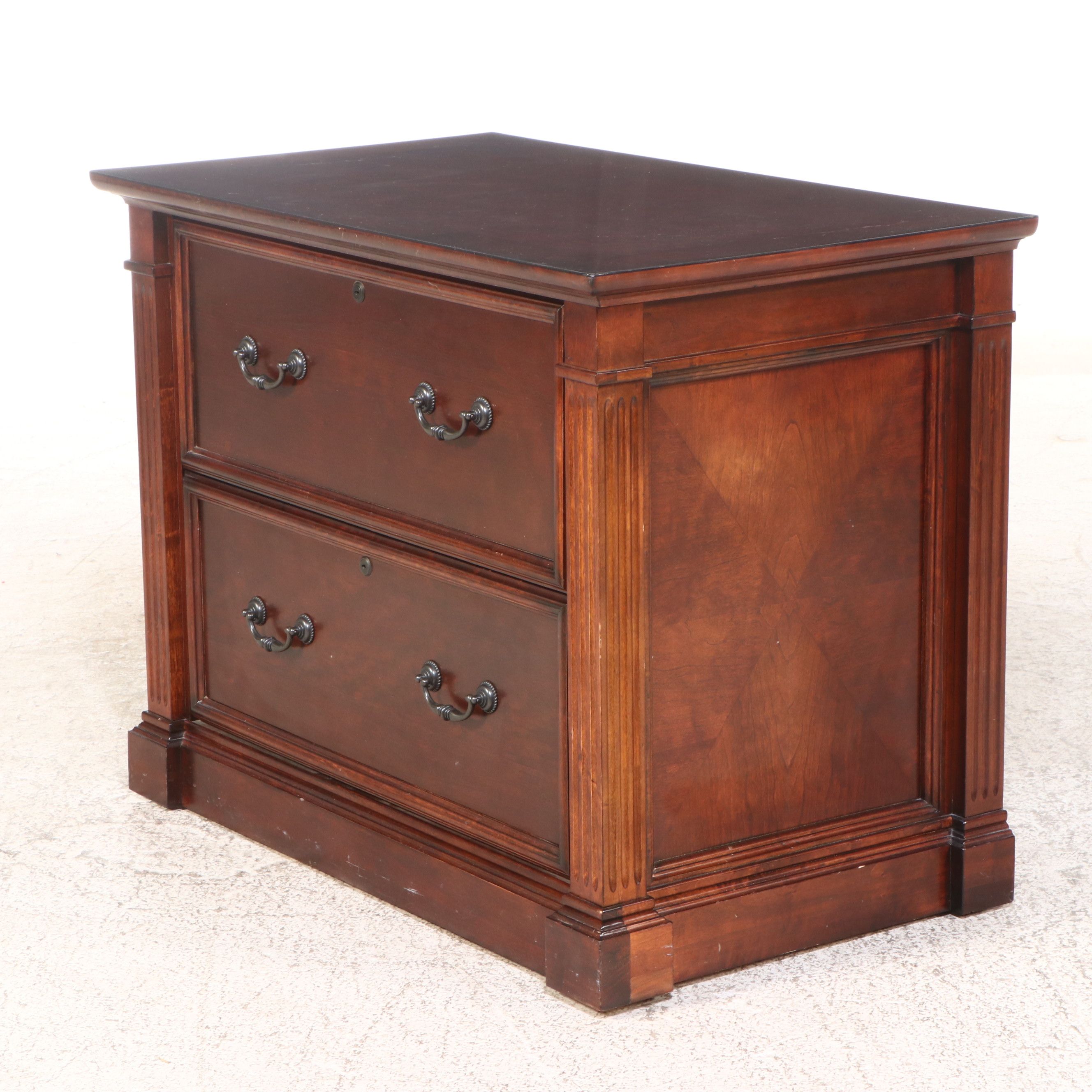 Neoclassical Walnut Finish Wooden Filing Cabinet