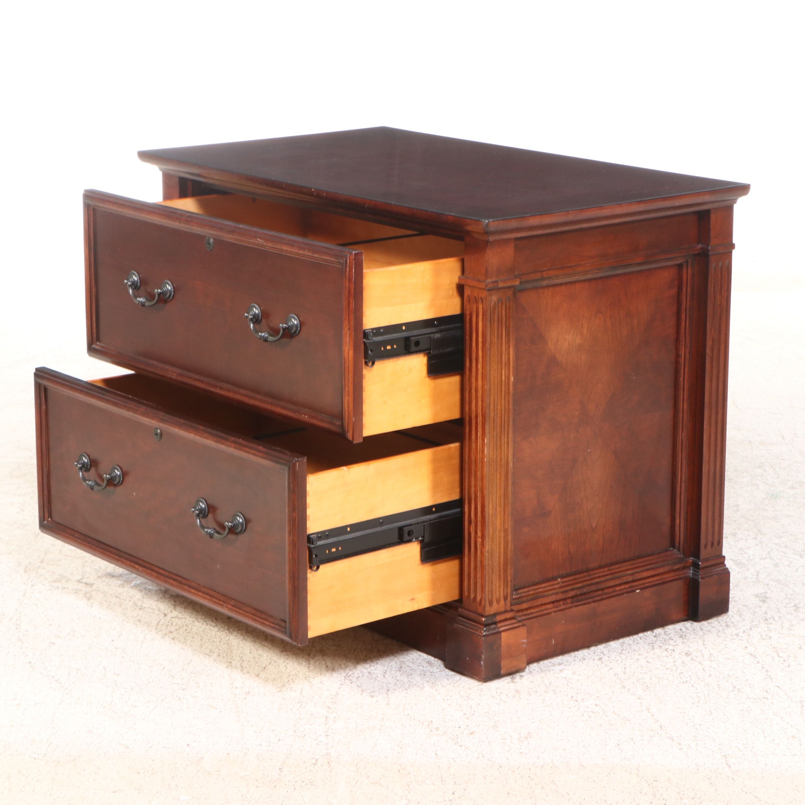 Neoclassical Walnut Finish Wooden Filing Cabinet