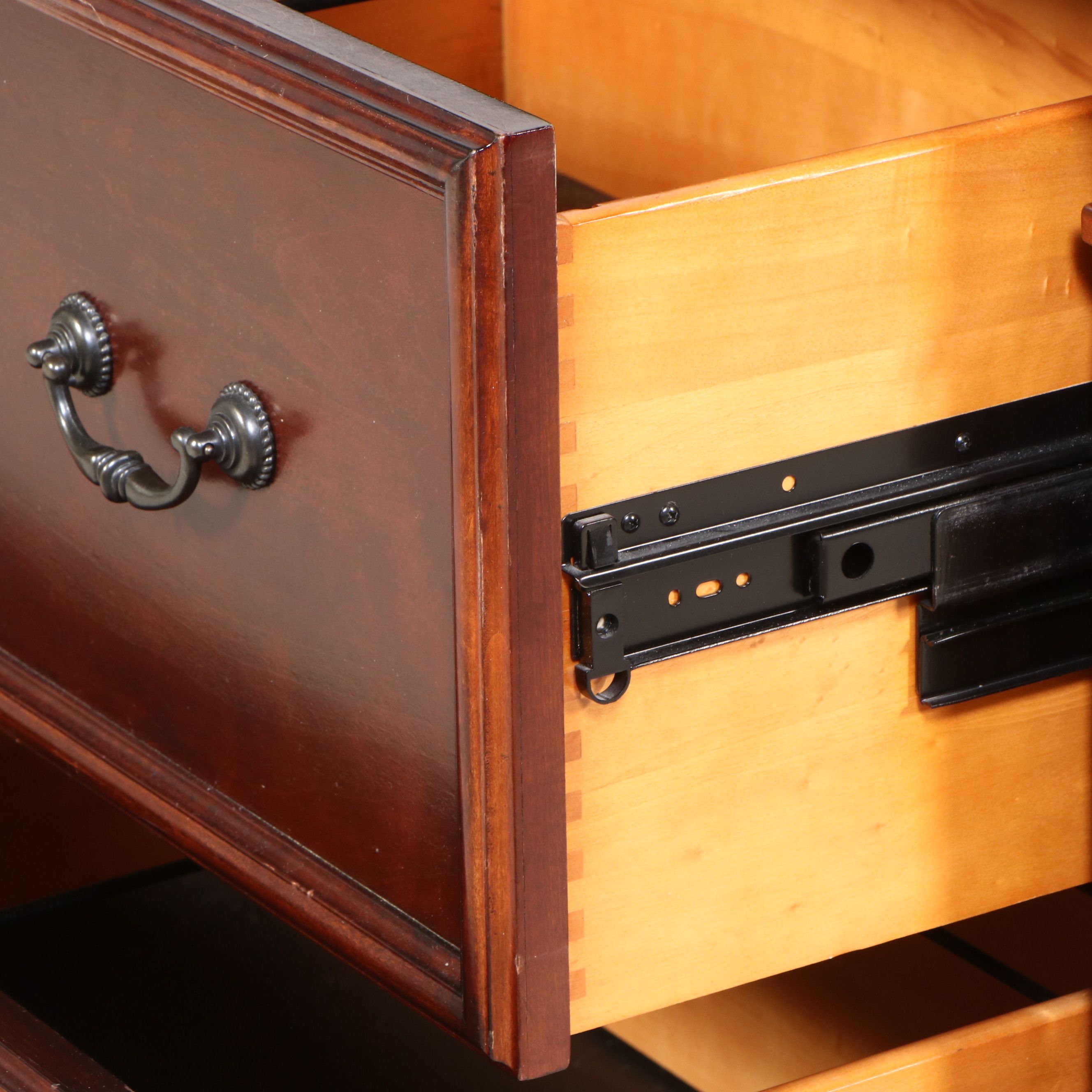 Neoclassical Walnut Finish Wooden Filing Cabinet