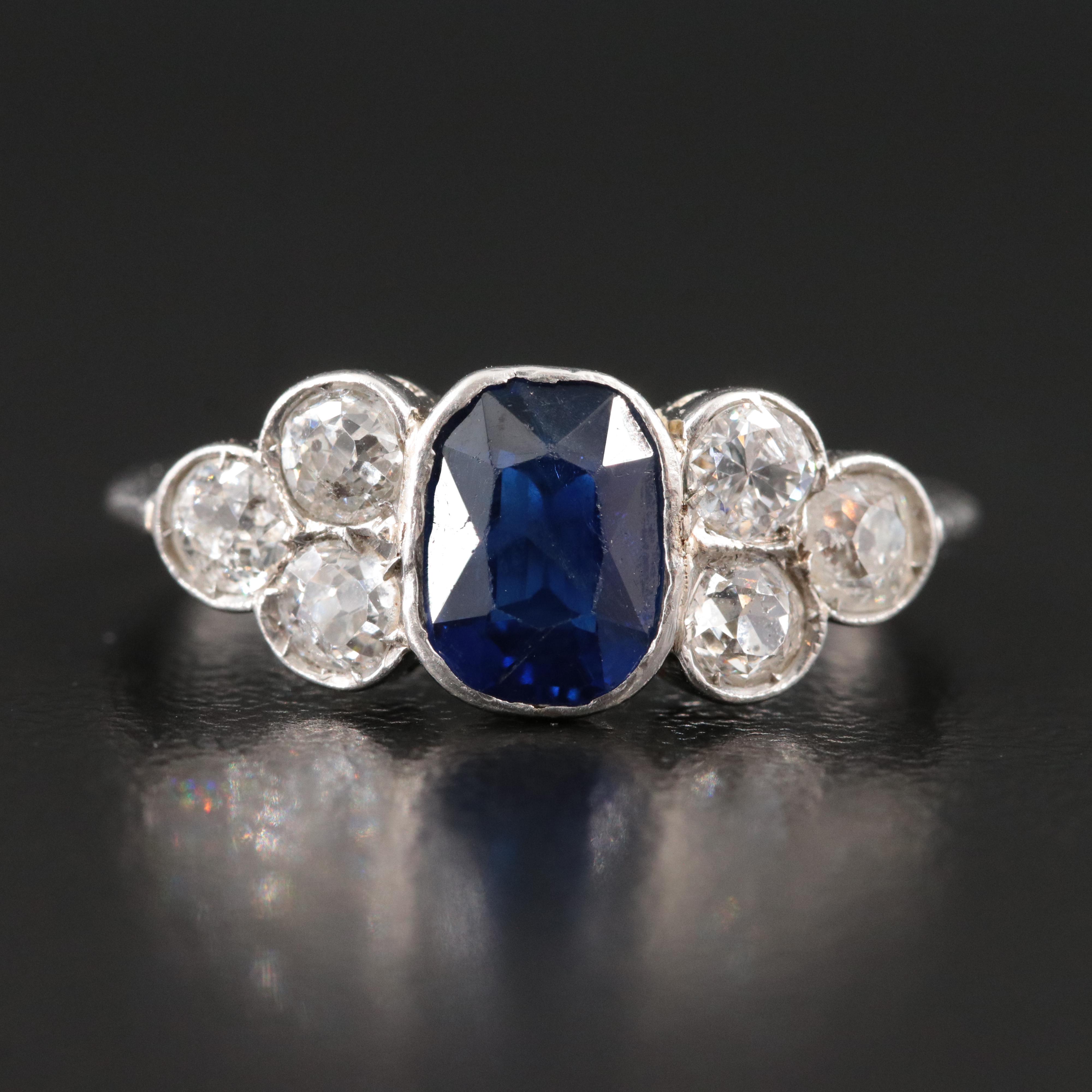 Art Deco Platinum 1.12 CT Sapphire and Diamond Ring