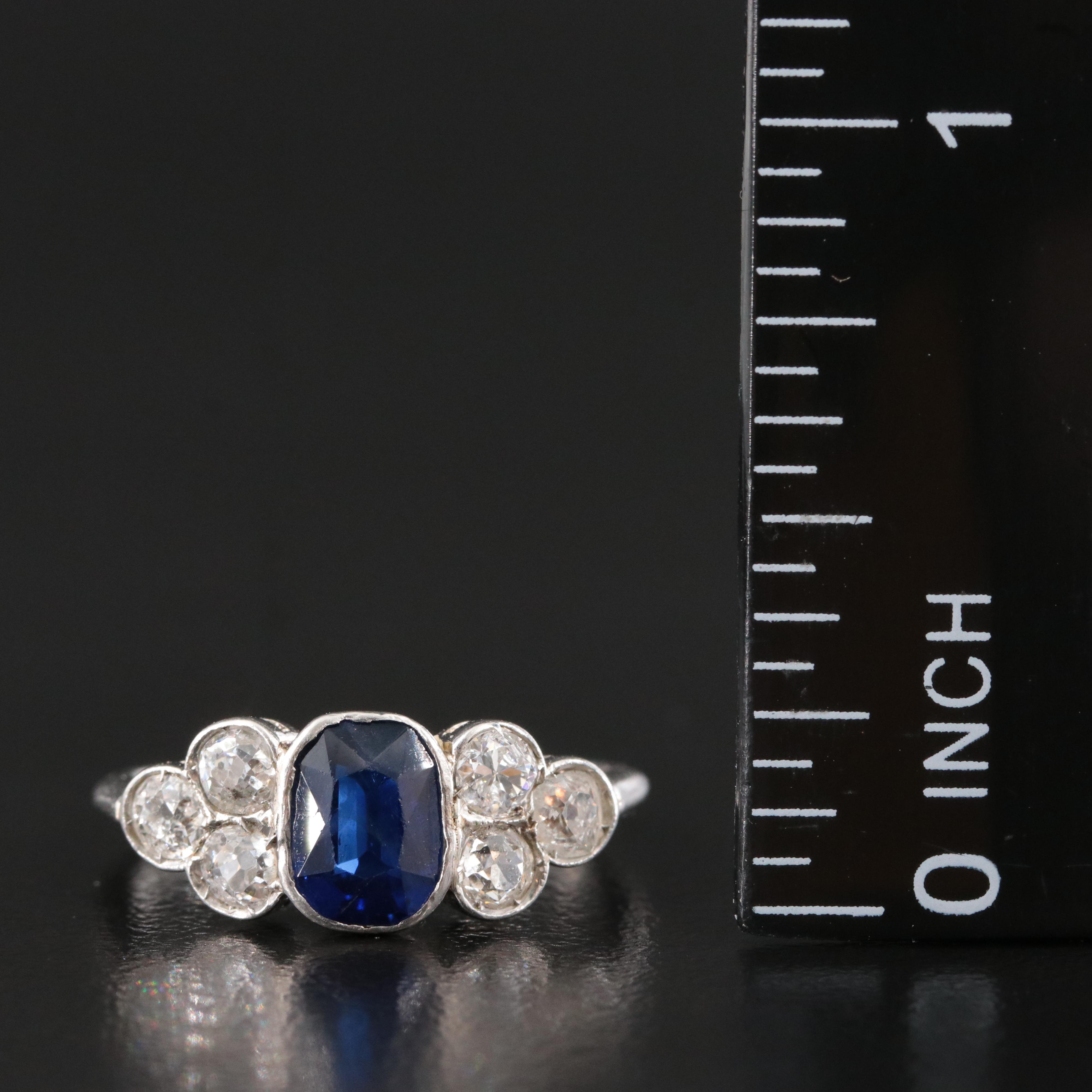 Art Deco Platinum 1.12 CT Sapphire and Diamond Ring