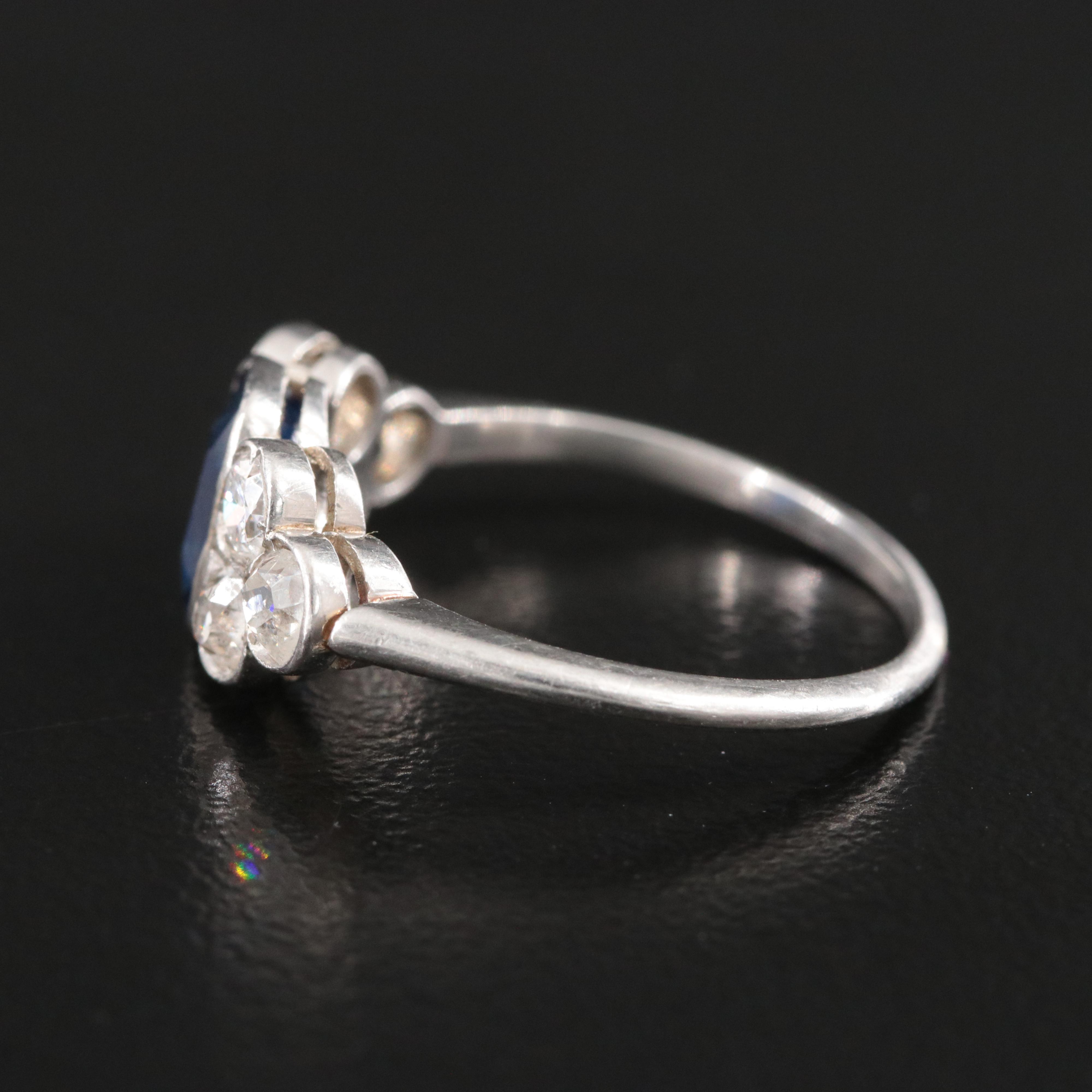 Art Deco Platinum 1.12 CT Sapphire and Diamond Ring