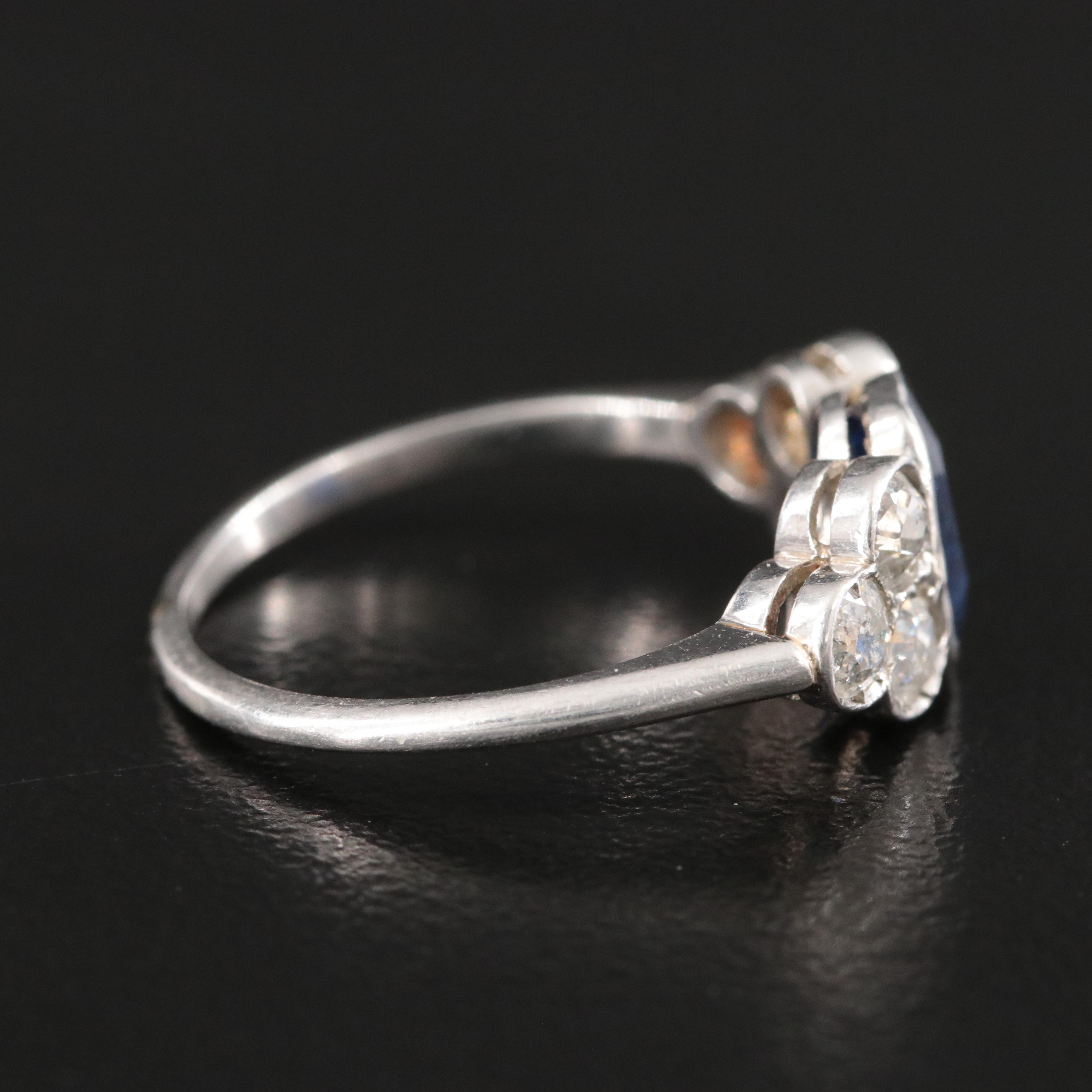 Art Deco Platinum 1.12 CT Sapphire and Diamond Ring