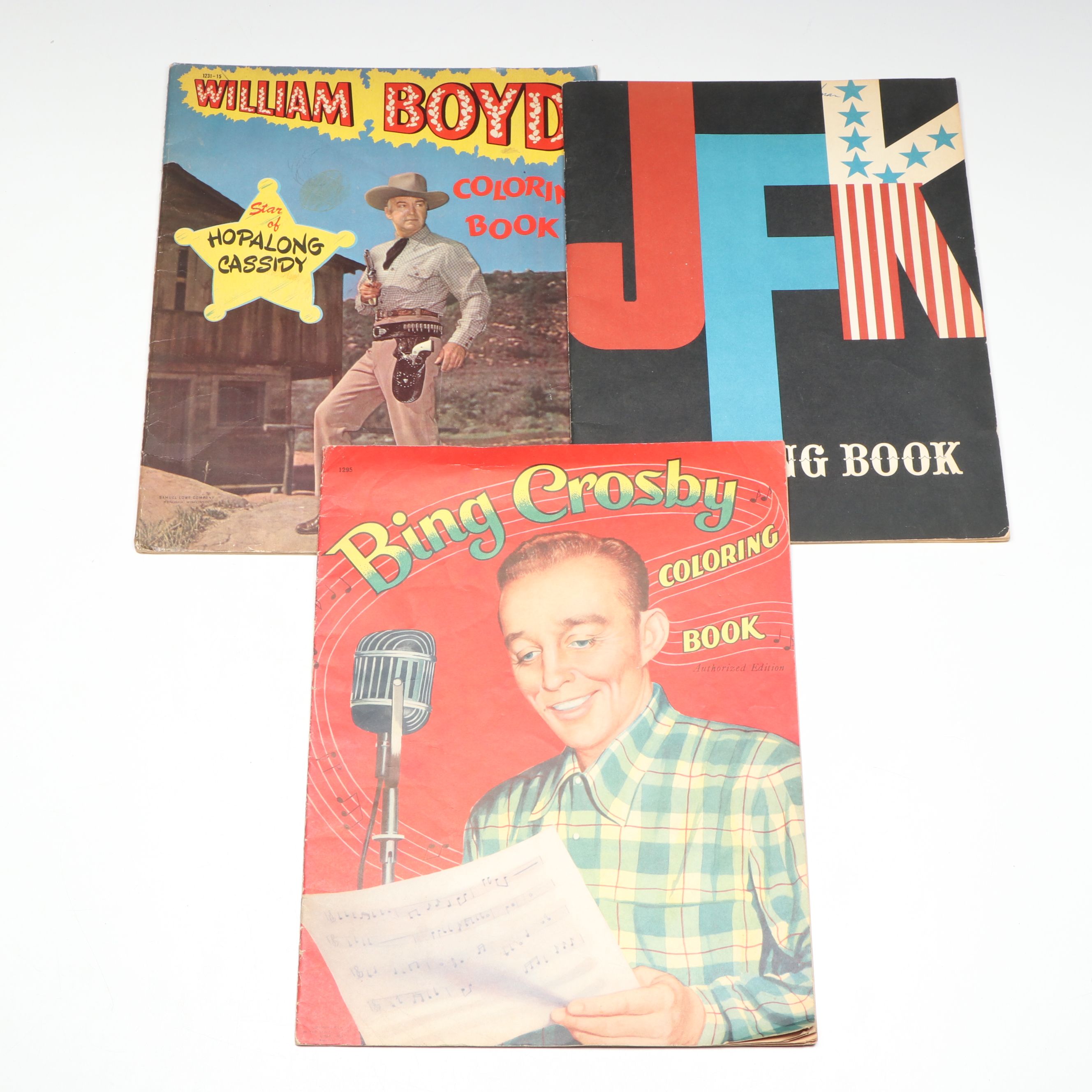 Bing Crosby, William Boyd, and JFK Coloring Books, Mid-20th Century