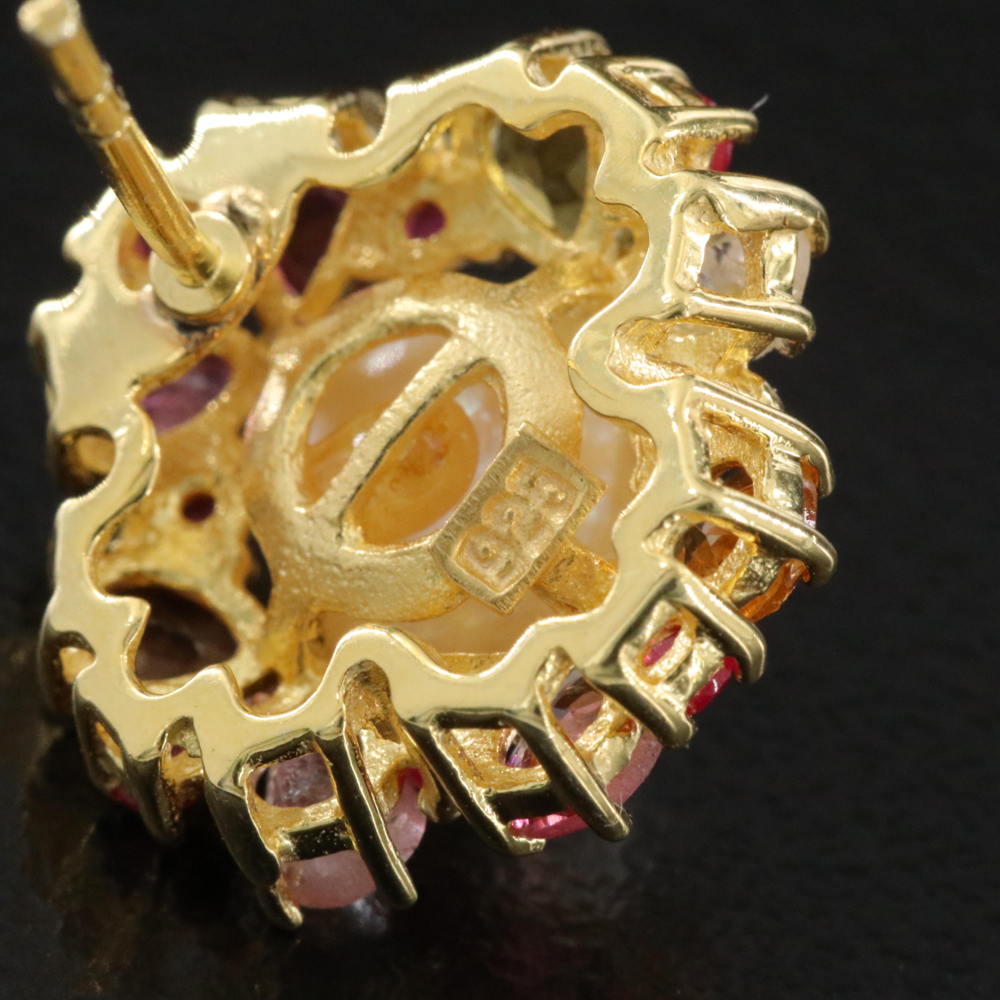 Sterling Pearl, Ruby and Tourmaline Earrings