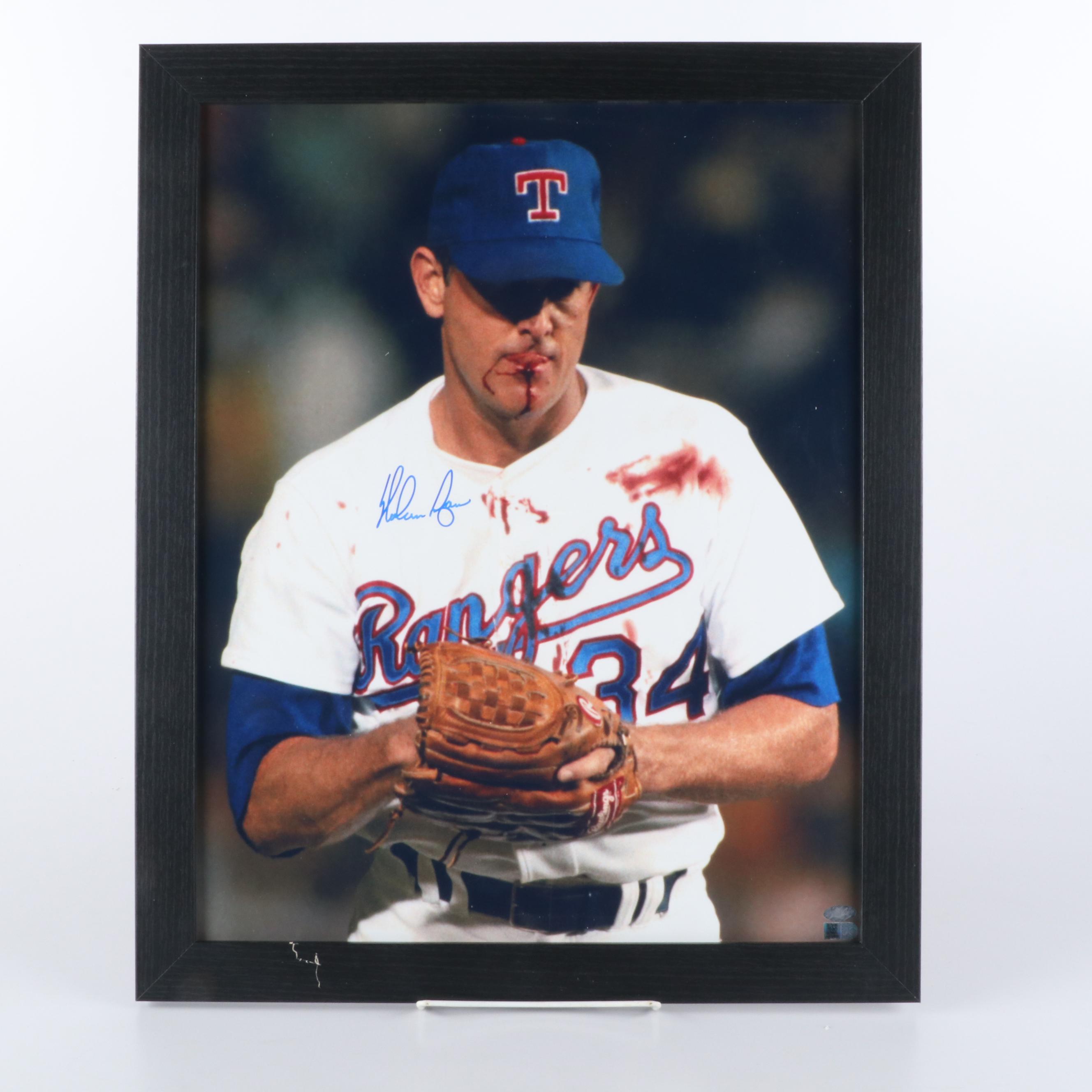 Nolan Ryan Signed Texas Rangers "Bloody Lip" Game Baseball Print
