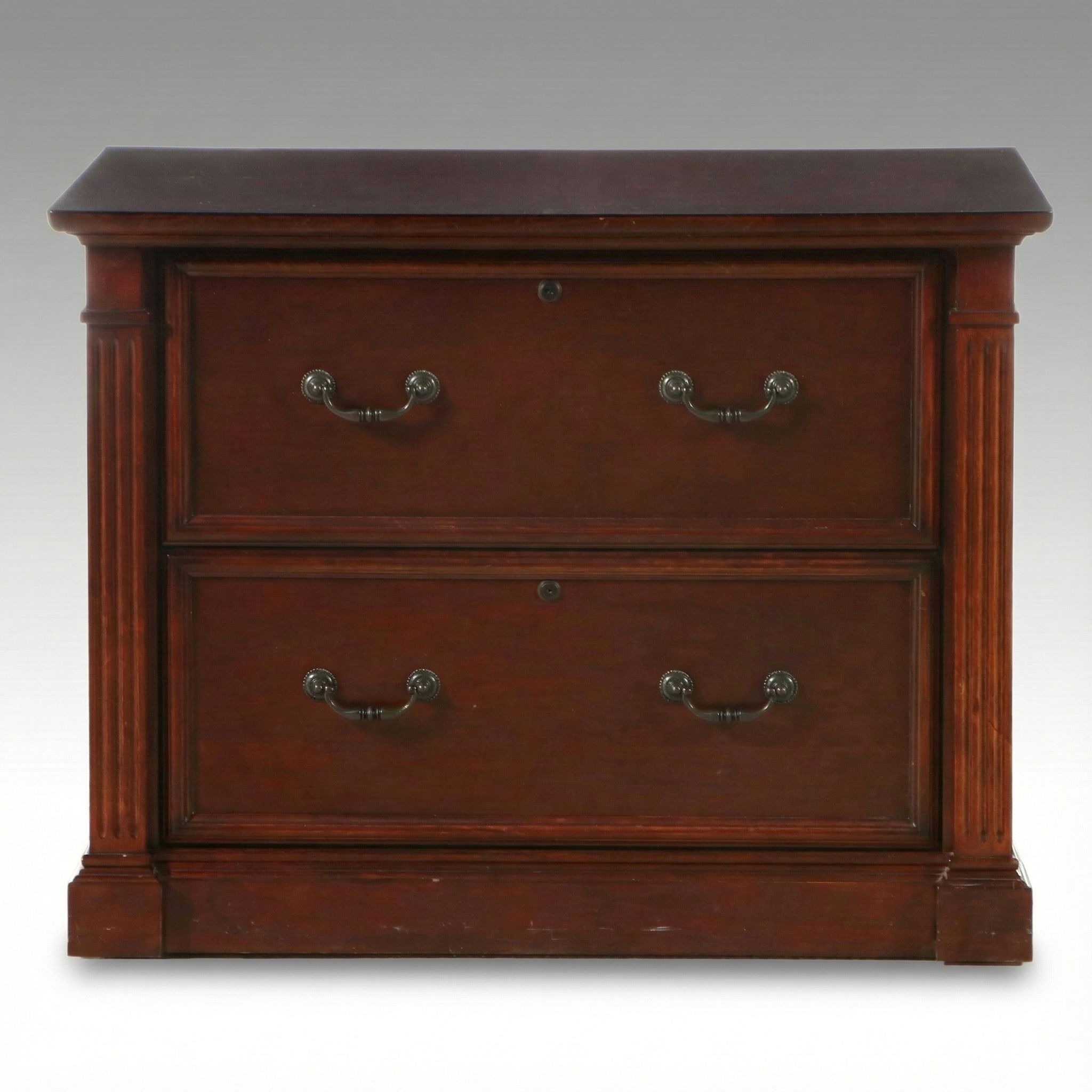 Neoclassical Walnut Finish Wooden Filing Cabinet