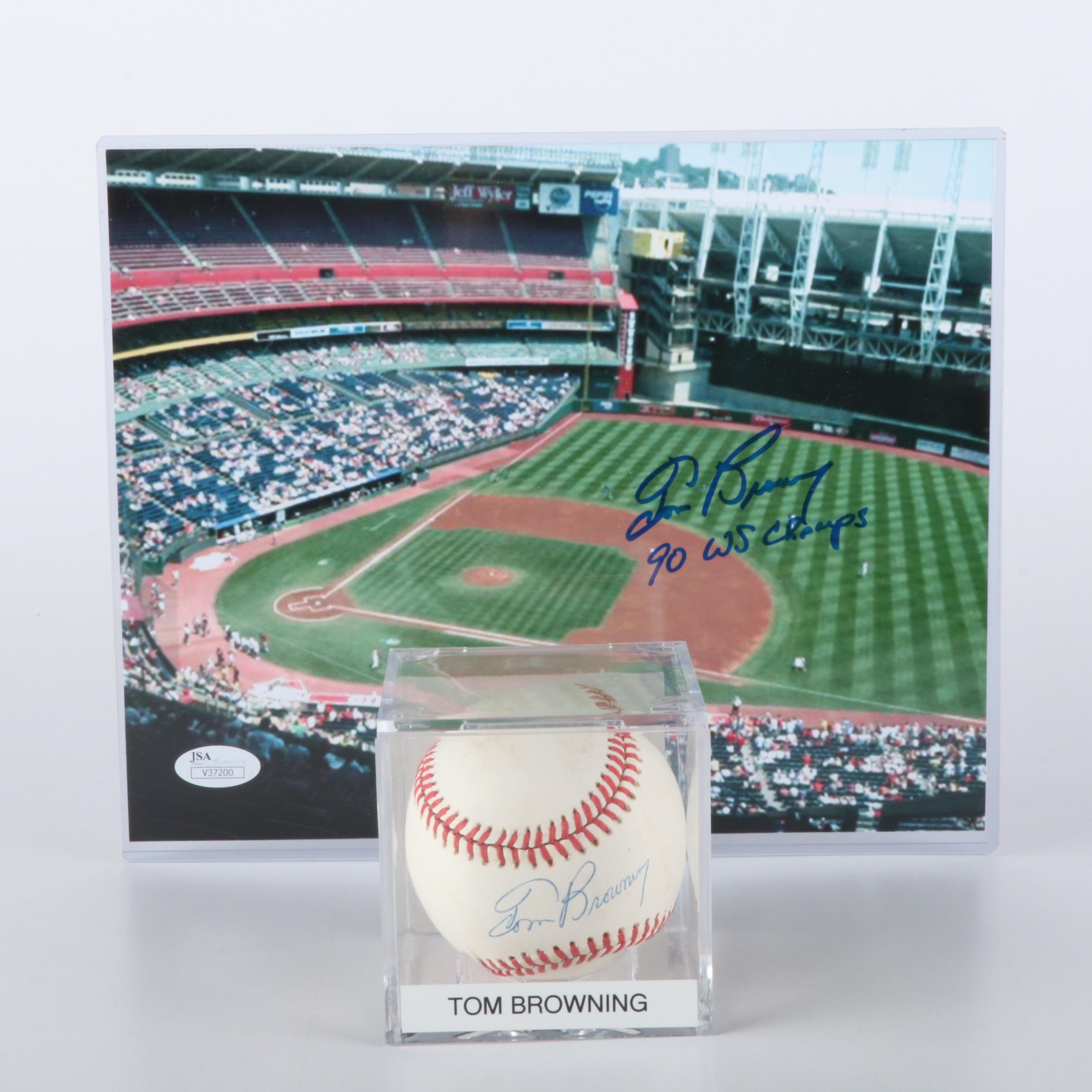 Tom Browning Signed Signed Rawlings Official National League Baseball and Print