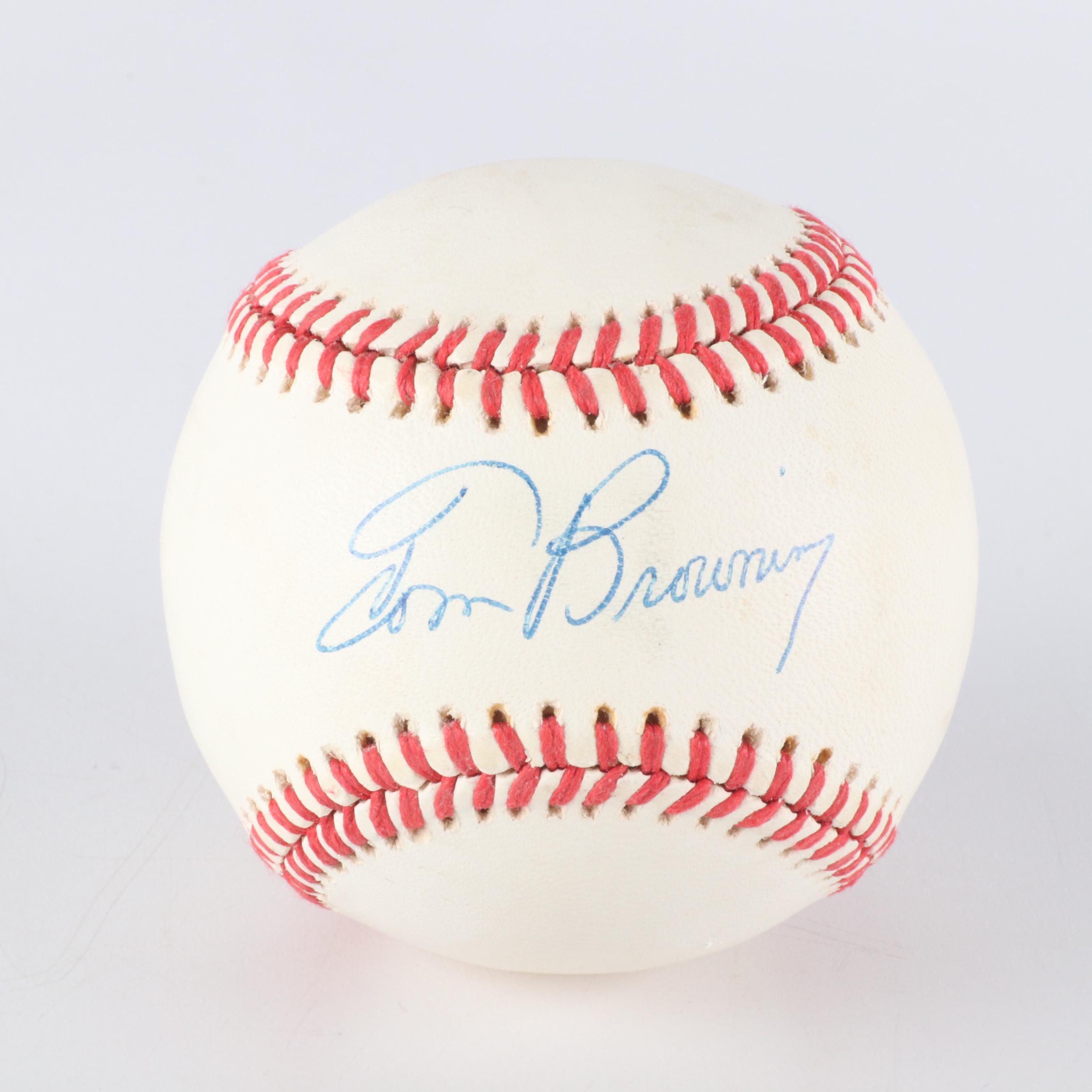 Tom Browning Signed Signed Rawlings Official National League Baseball and Print