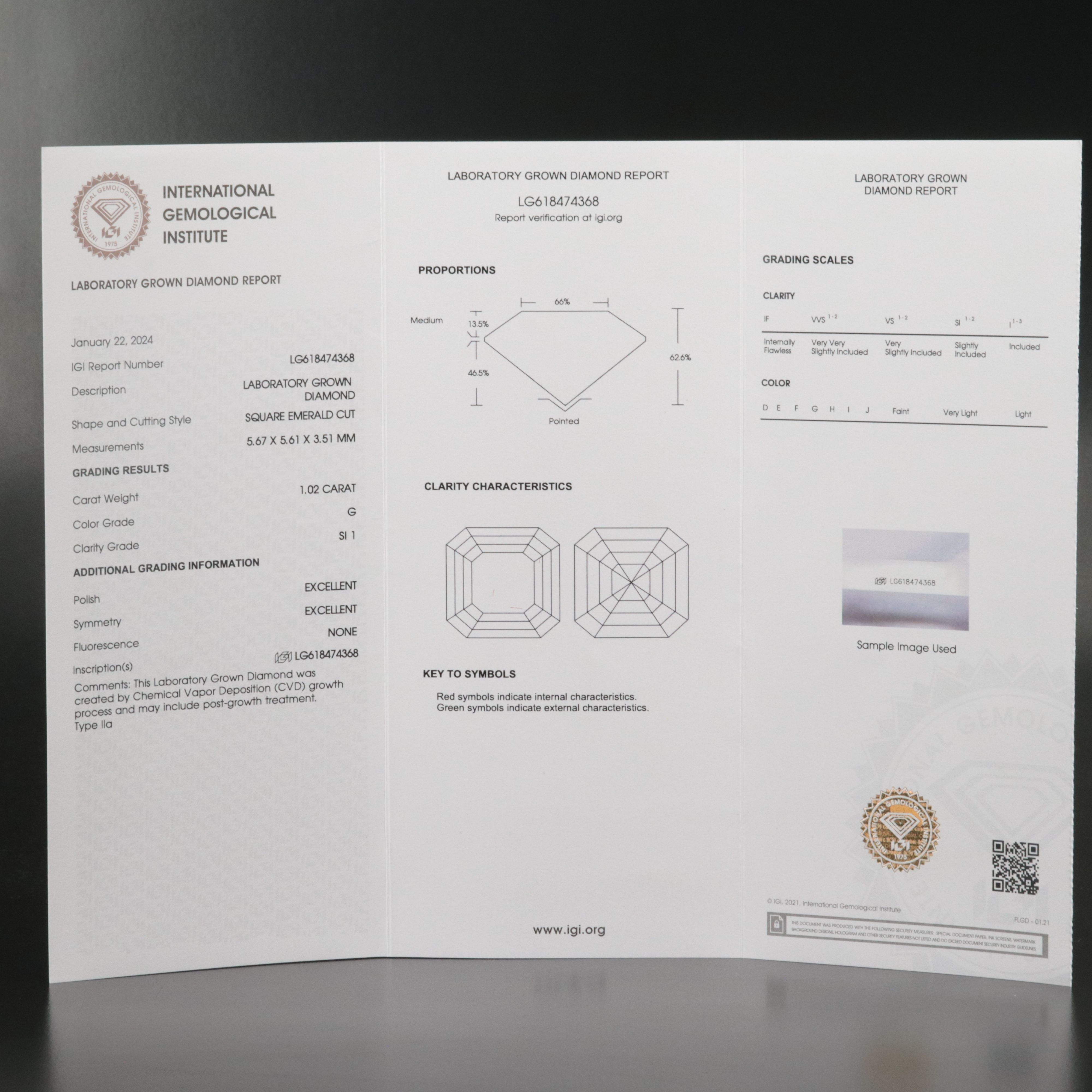 Loose 1.02 CT Lab Grown Diamond with IGI Report