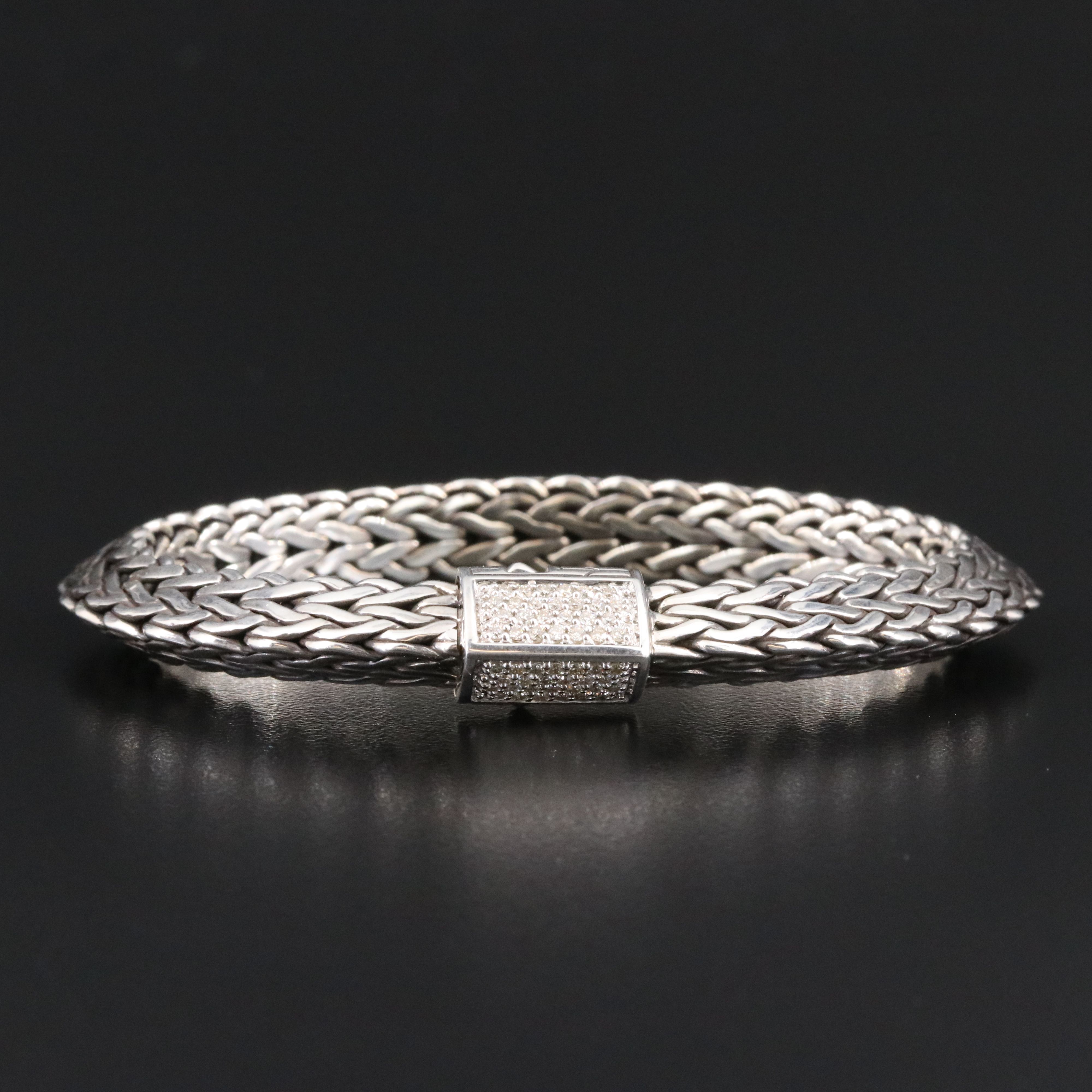 John Hardy Sterling 0.44 CTW Diamond Tiga Chain Bracelet
