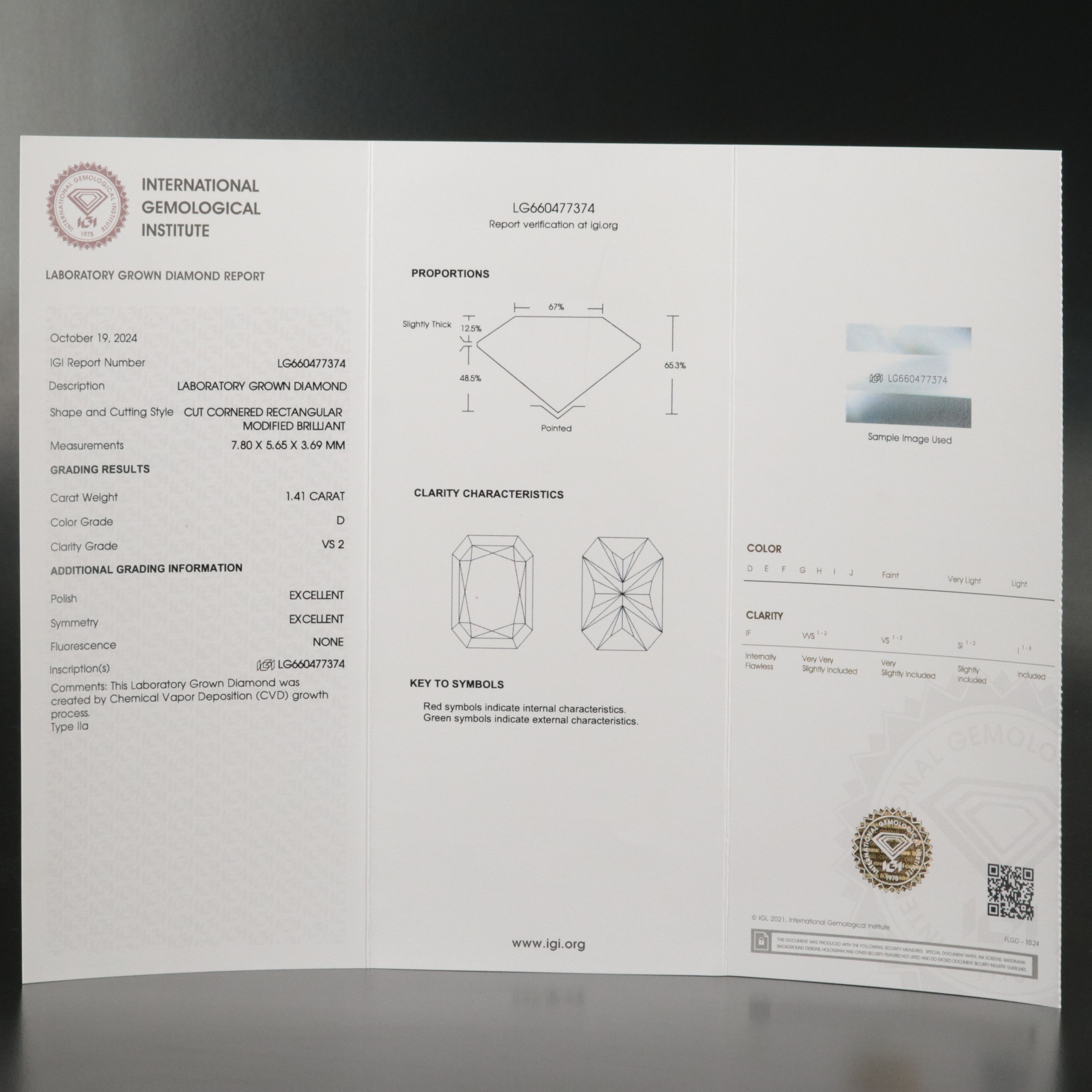 Loose 1.41 CT Lab Grown Diamond with IGI Report