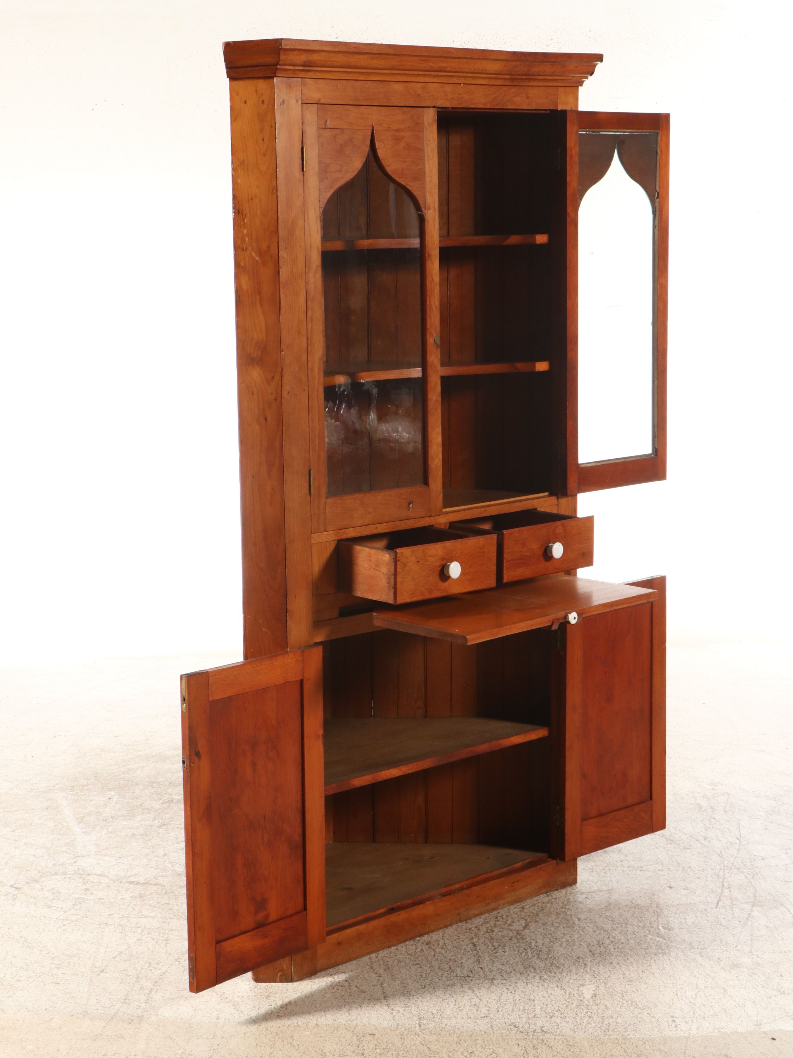 American Primitive Old Growth Poplar Corner Cabinet, Mid-19th Century