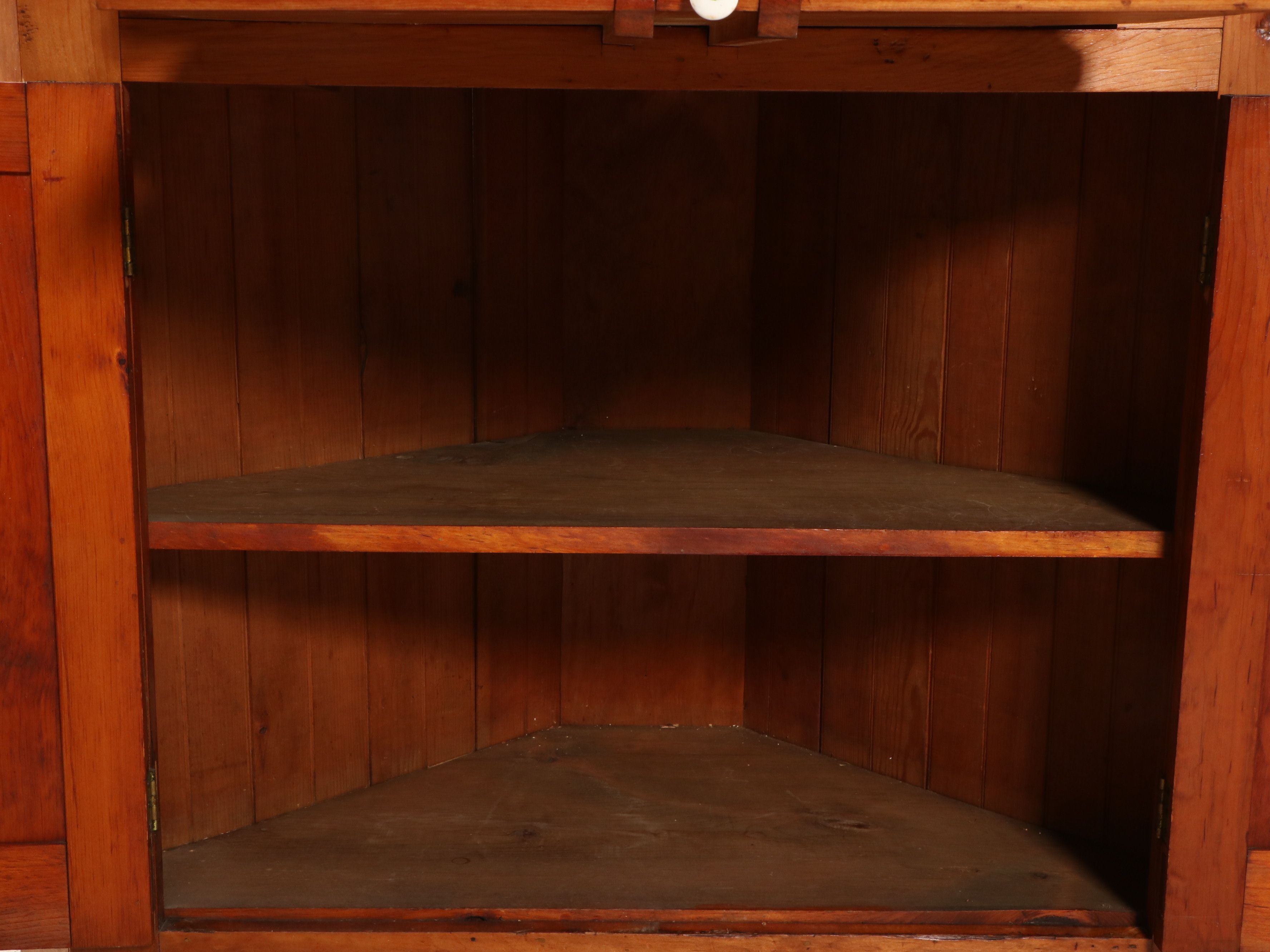 American Primitive Old Growth Poplar Corner Cabinet, Mid-19th Century