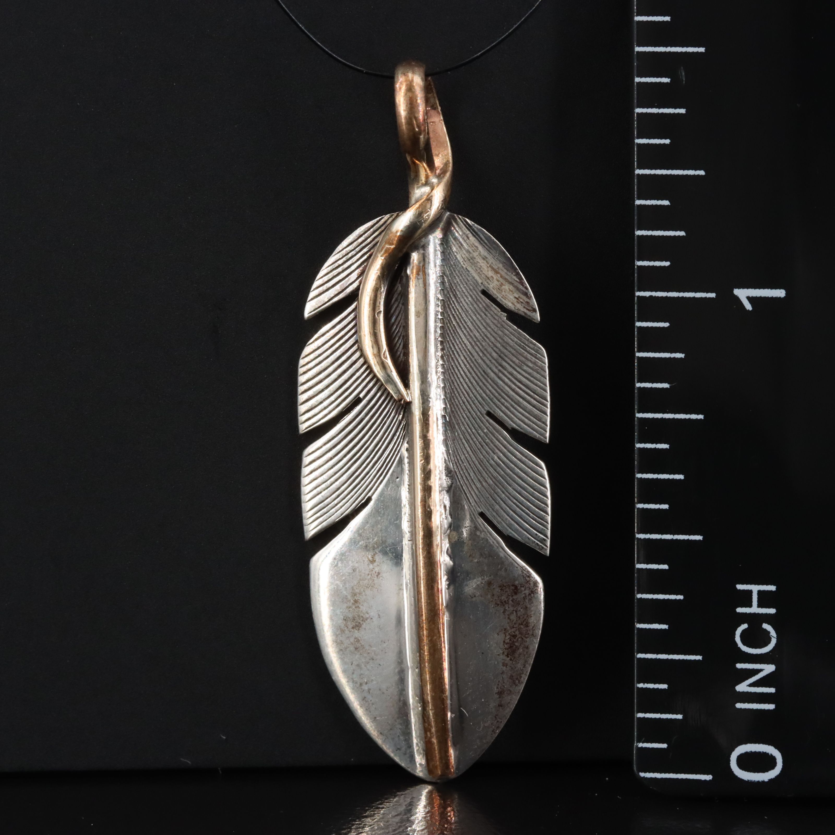 Lena Platero Navajo Diné Sterling Feather Pendant with Gold-Filled Accent