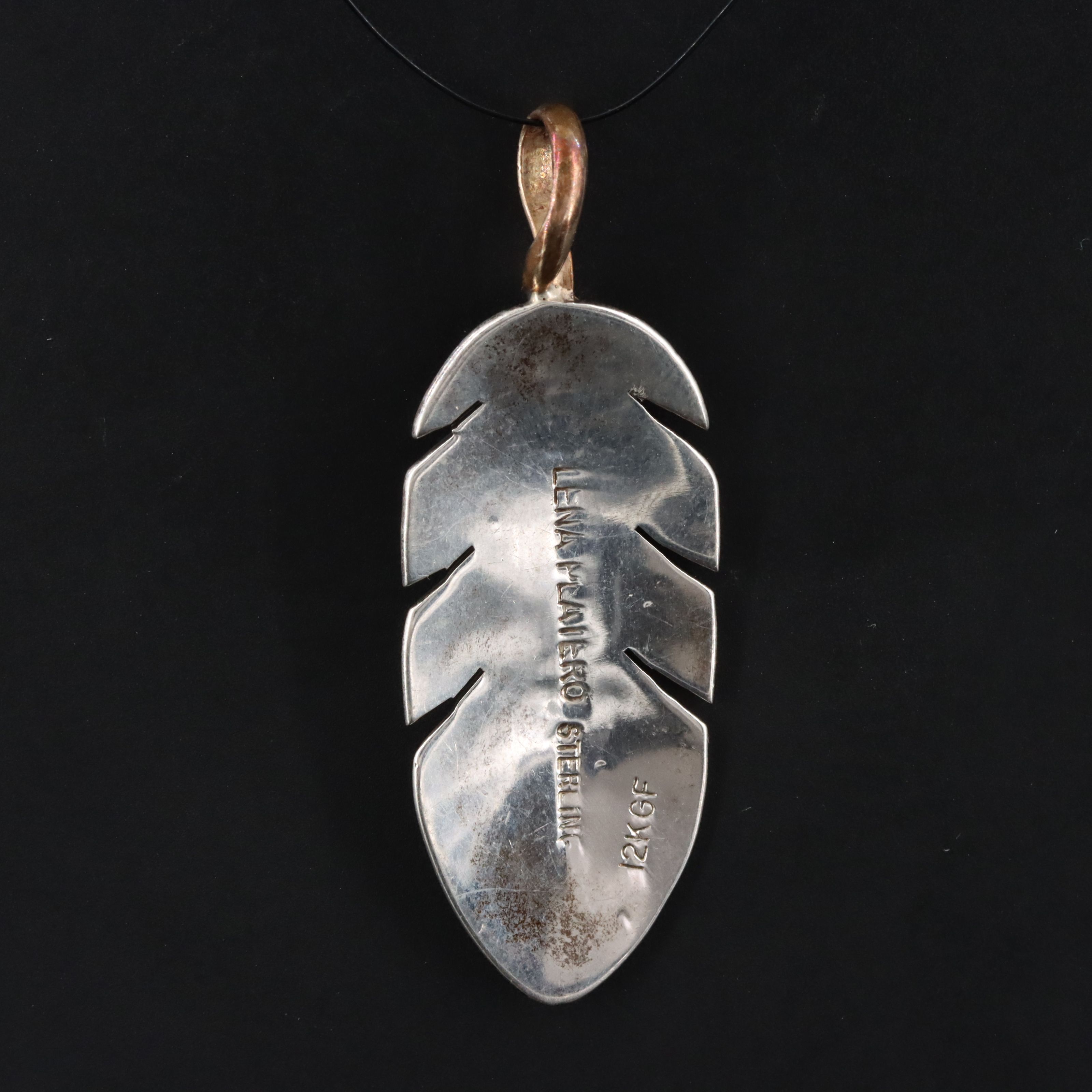 Lena Platero Navajo Diné Sterling Feather Pendant with Gold-Filled Accent